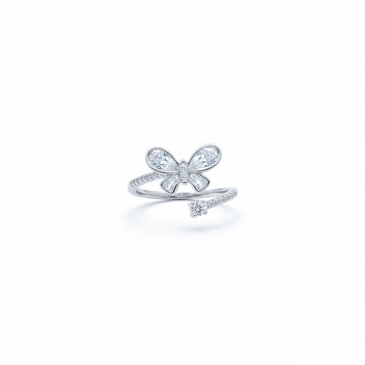 Elegant Crystal Bow Ribbon Ring