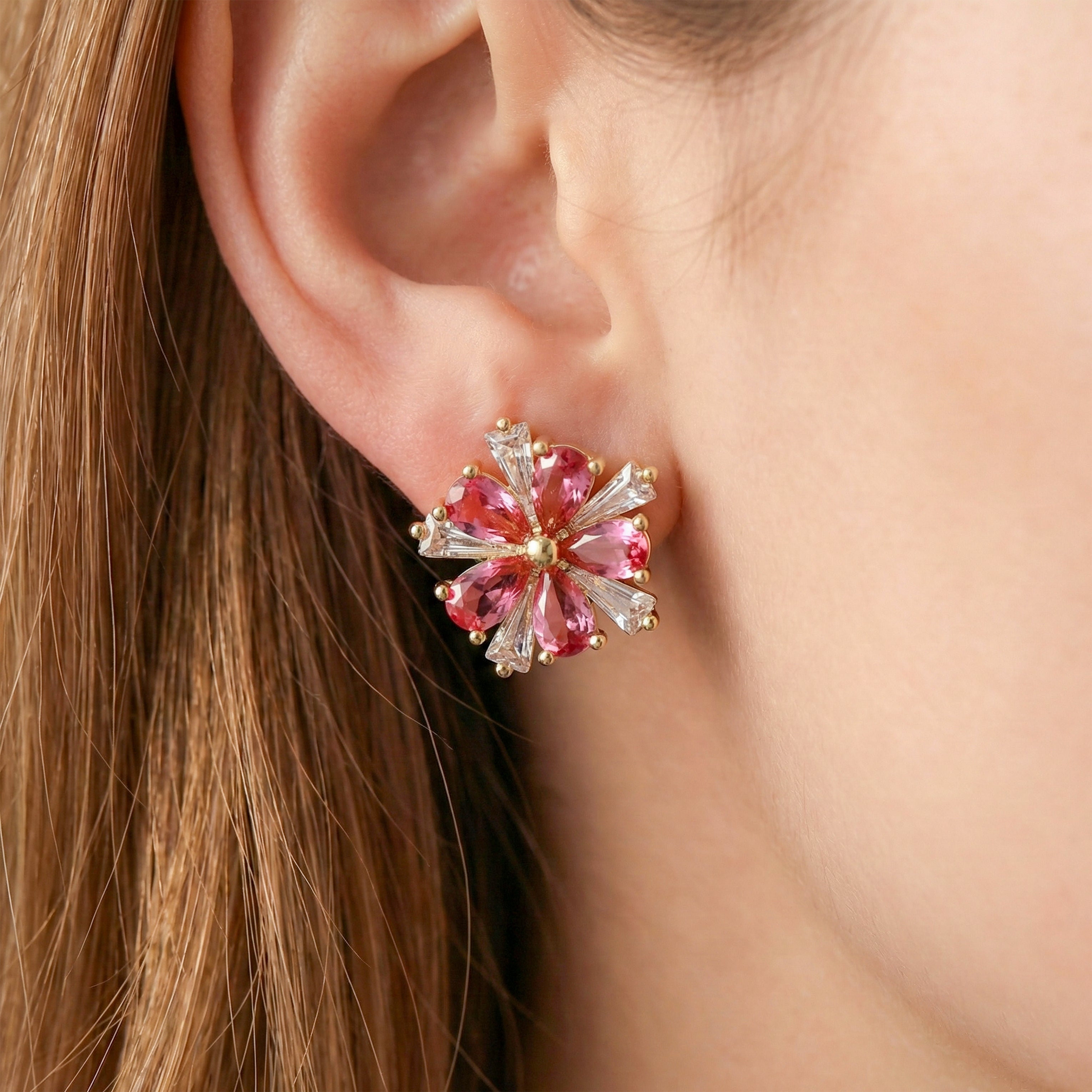 Crimson Flower Studs Earrings