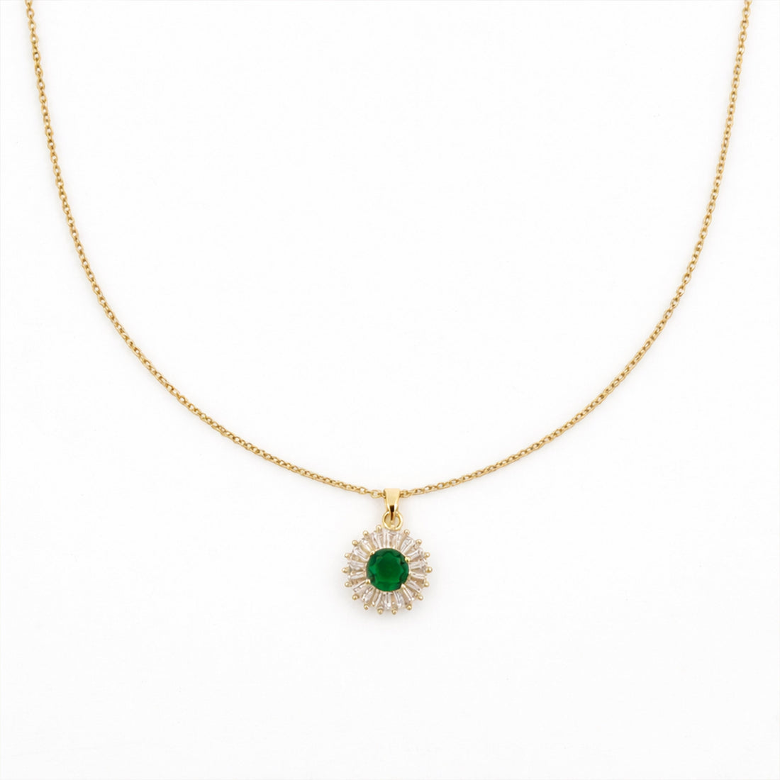 Luxpenny Emerald Halo Gold Pendant Necklace