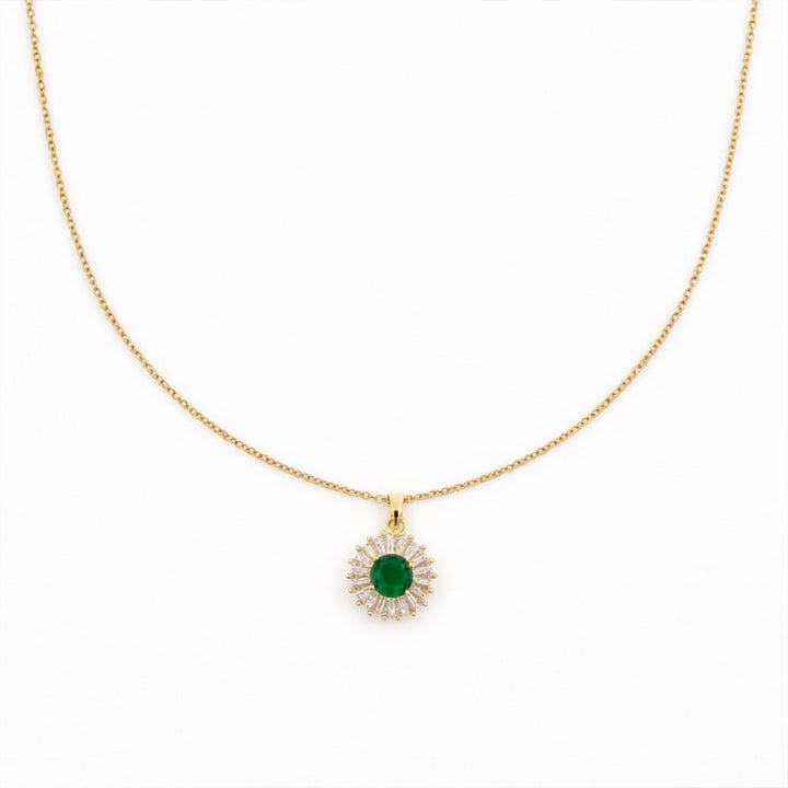 Luxpenny Emerald Halo Gold Pendant Necklace