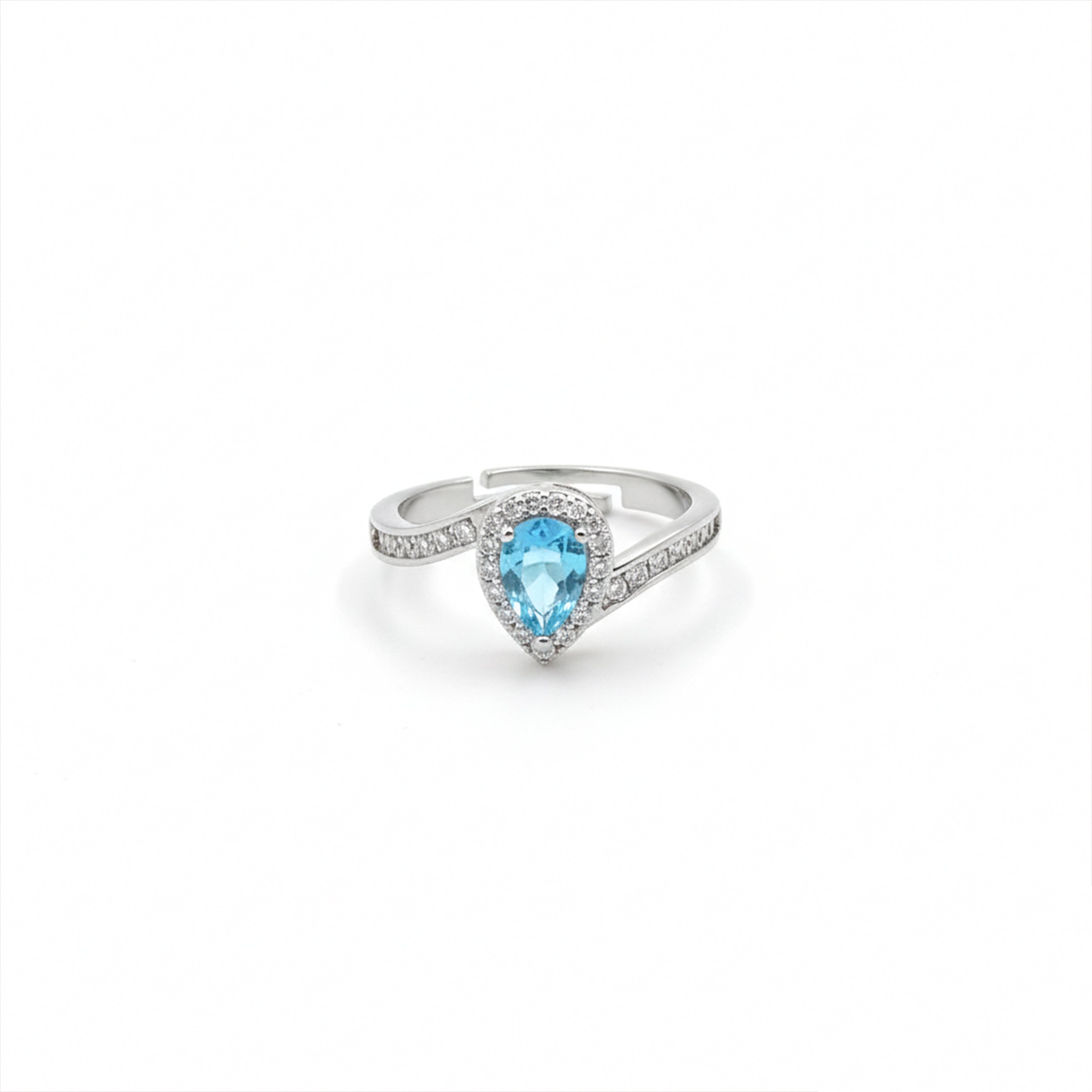 Azure Teardrop Halo Ring