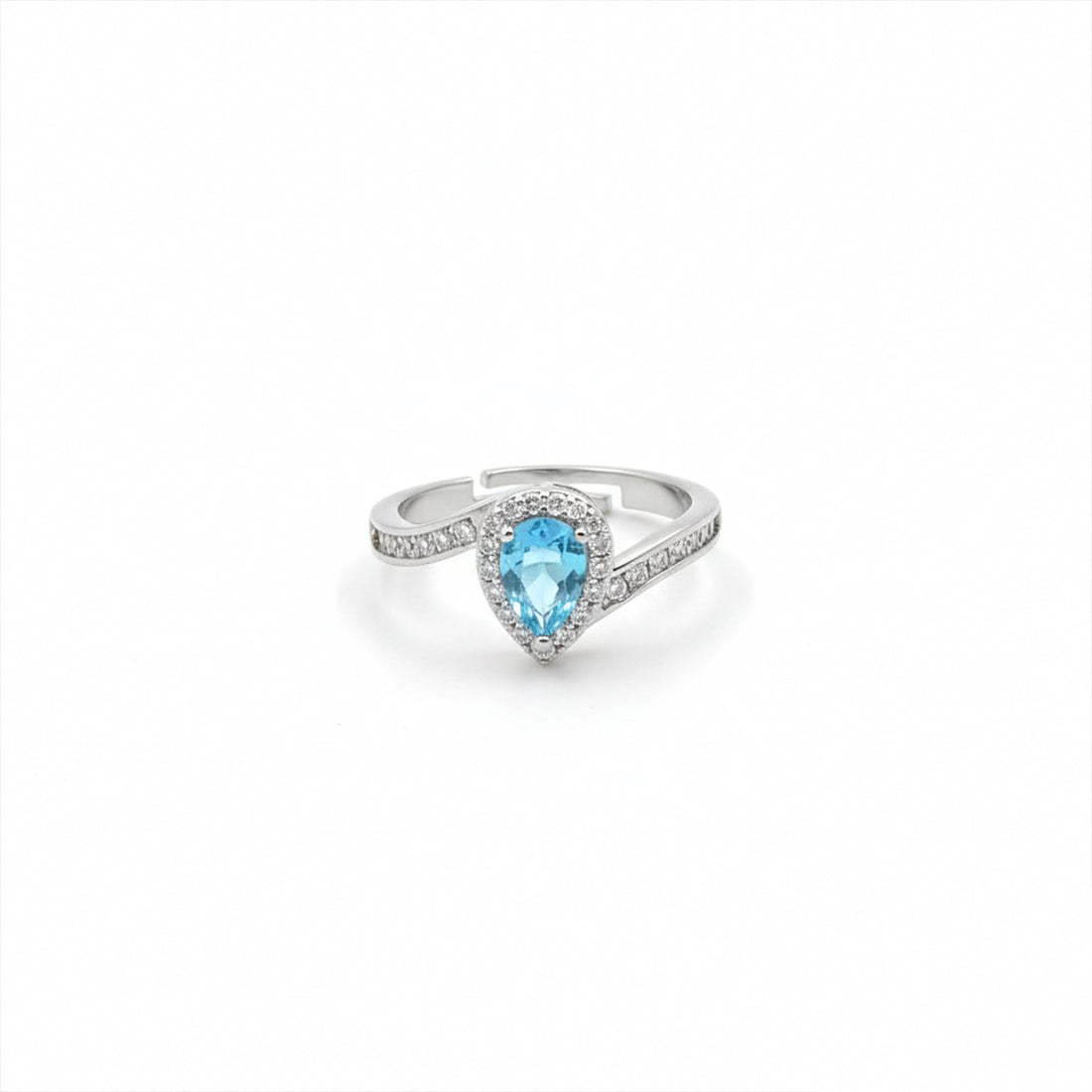 Azure Teardrop Halo Ring
