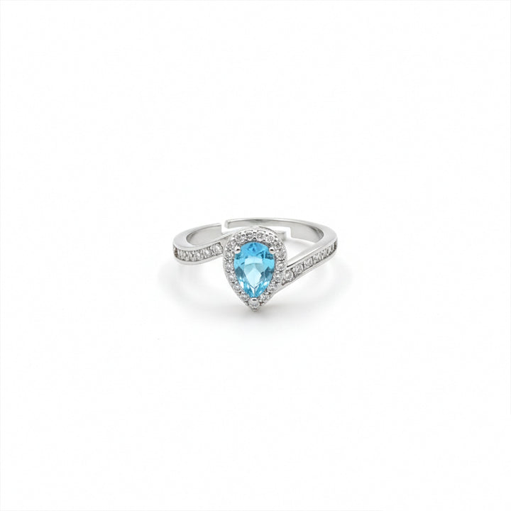 Azure Teardrop Halo Ring