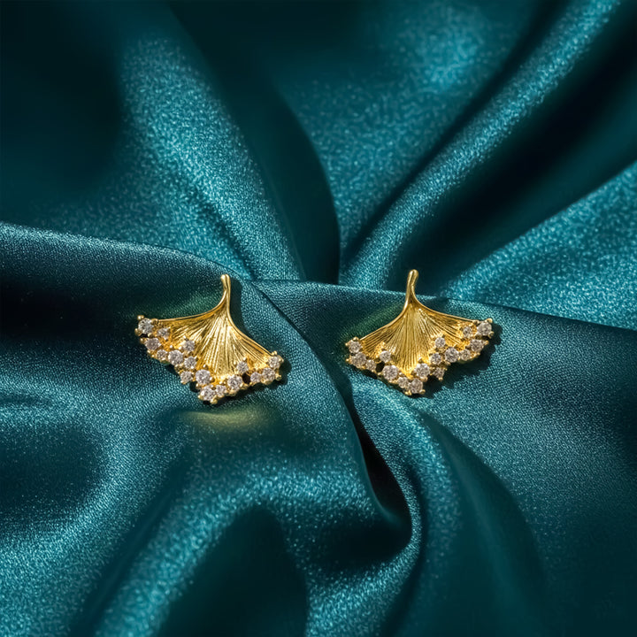 Golden Ginkgo Crystal Earrings