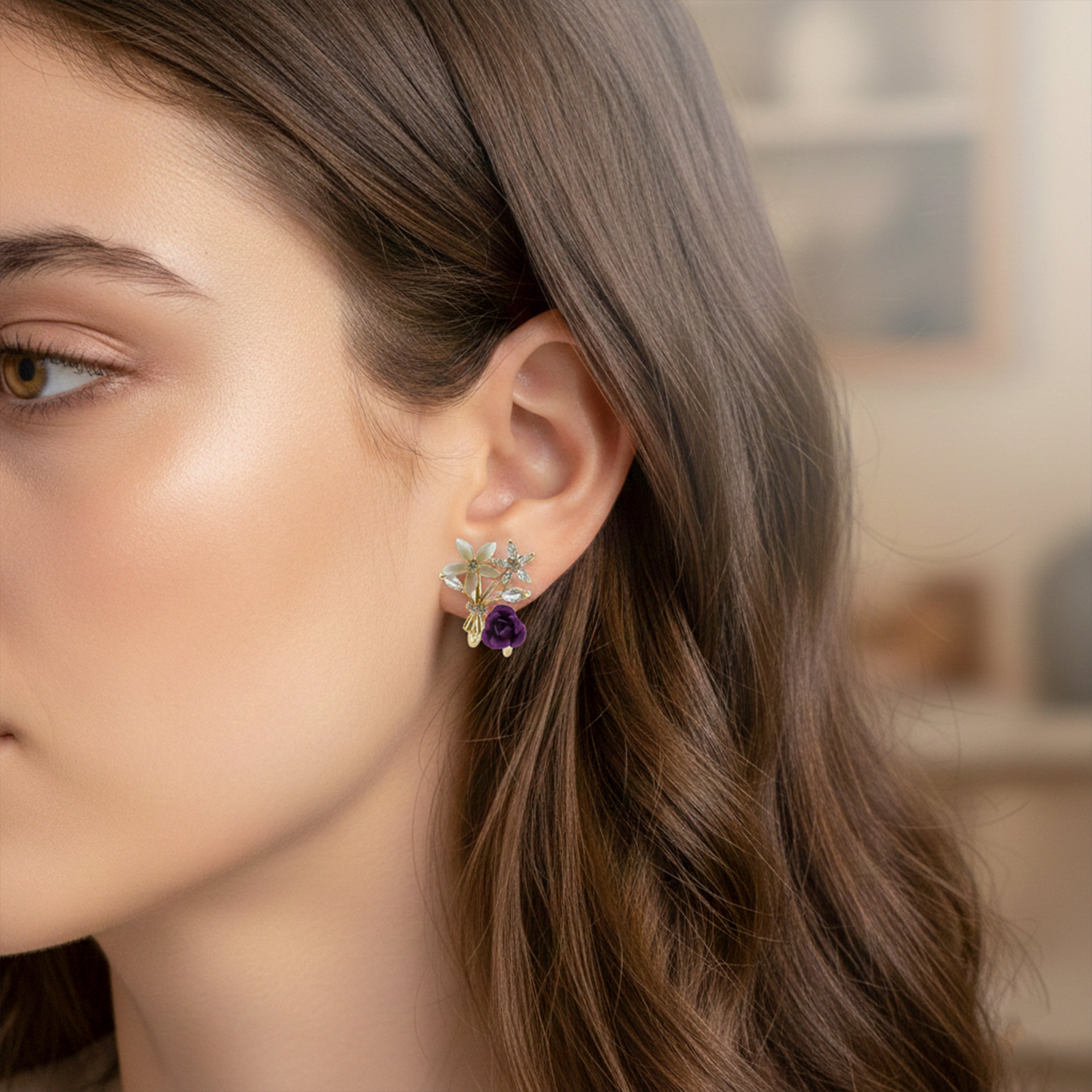 Premium Crystal Purple Stud Earrings