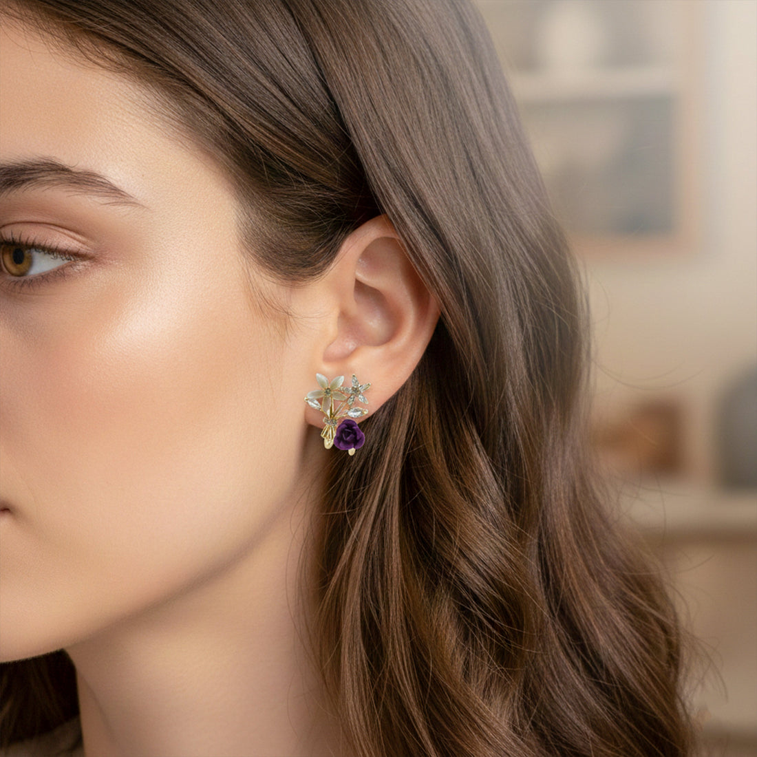 Premium Crystal Purple Stud Earrings