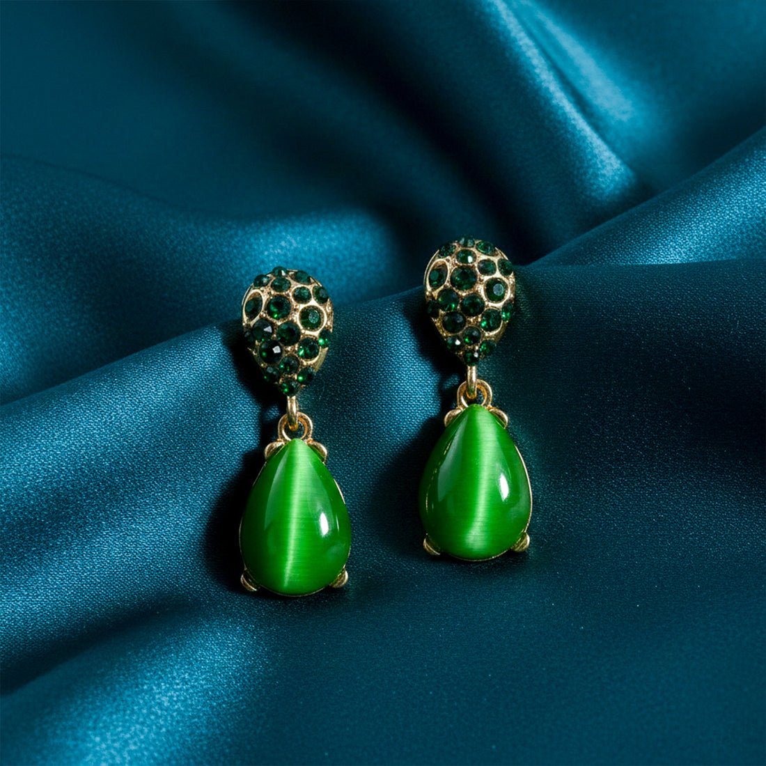 Green Cat Eye Drop Earrings