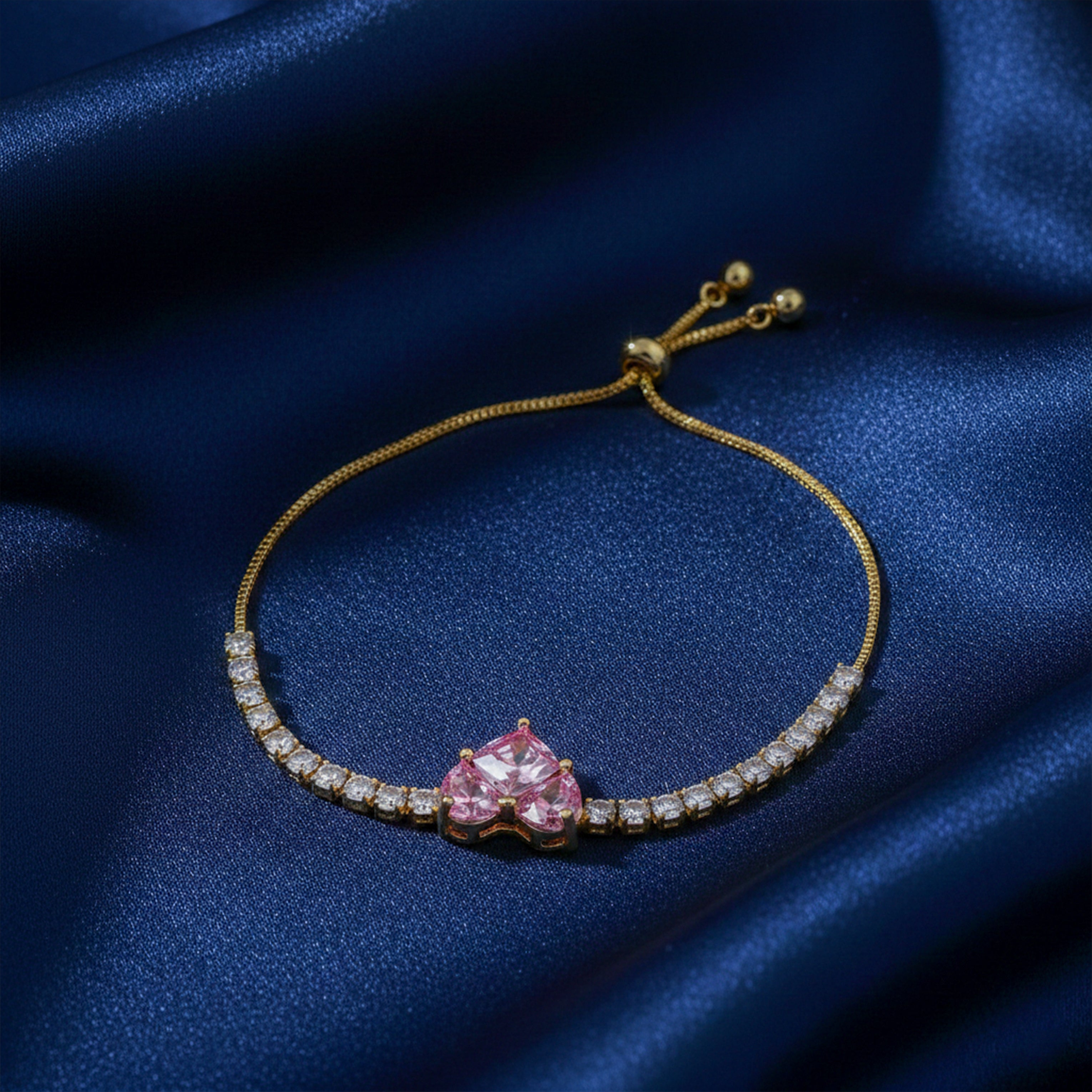 Pink Heart Diamond Tennis Bracelet
