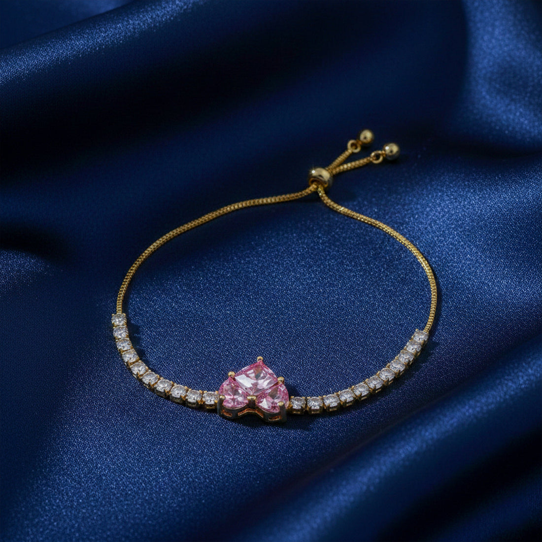 Pink Heart Diamond Tennis Bracelet