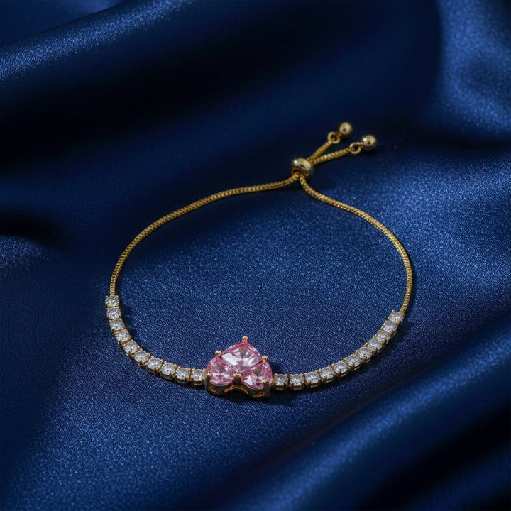 Pink Heart Diamond Tennis Bracelet