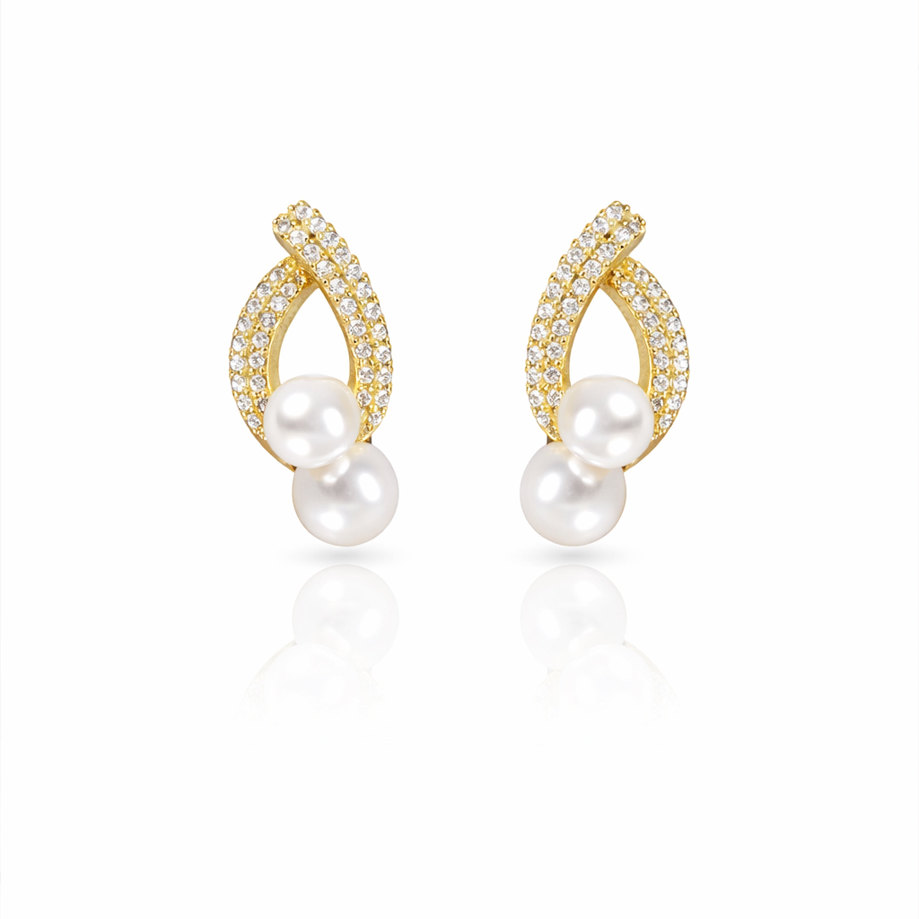 Elegant Double Pearl Drop Diamond Earrings