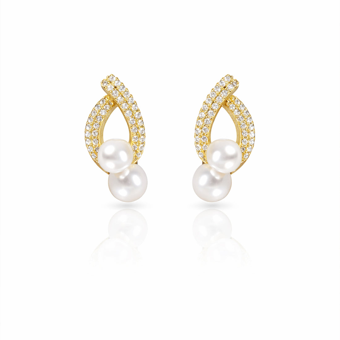 Elegant Double Pearl Drop Diamond Earrings