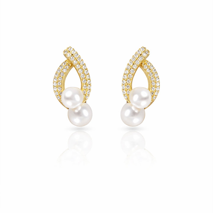 Elegant Double Pearl Drop Diamond Earrings