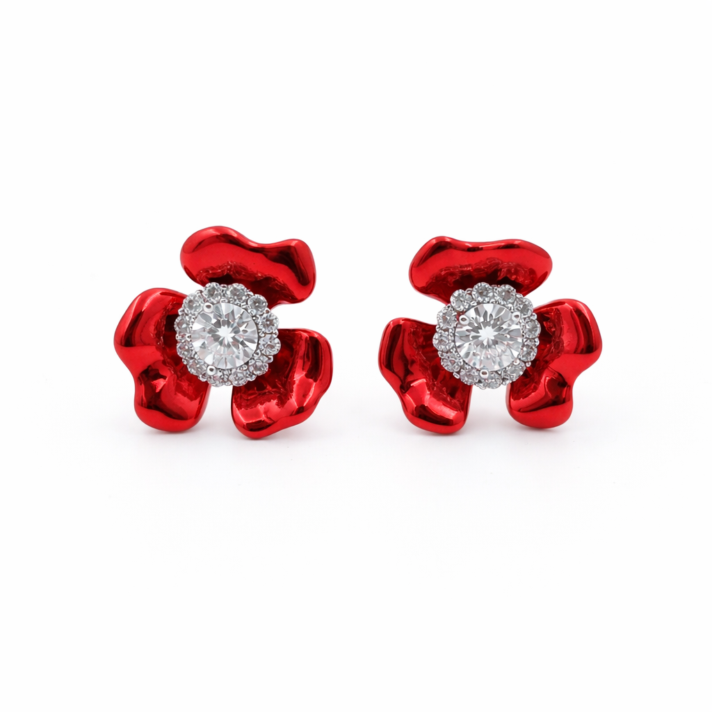 Red Blossom Crystal Luxury Earrings