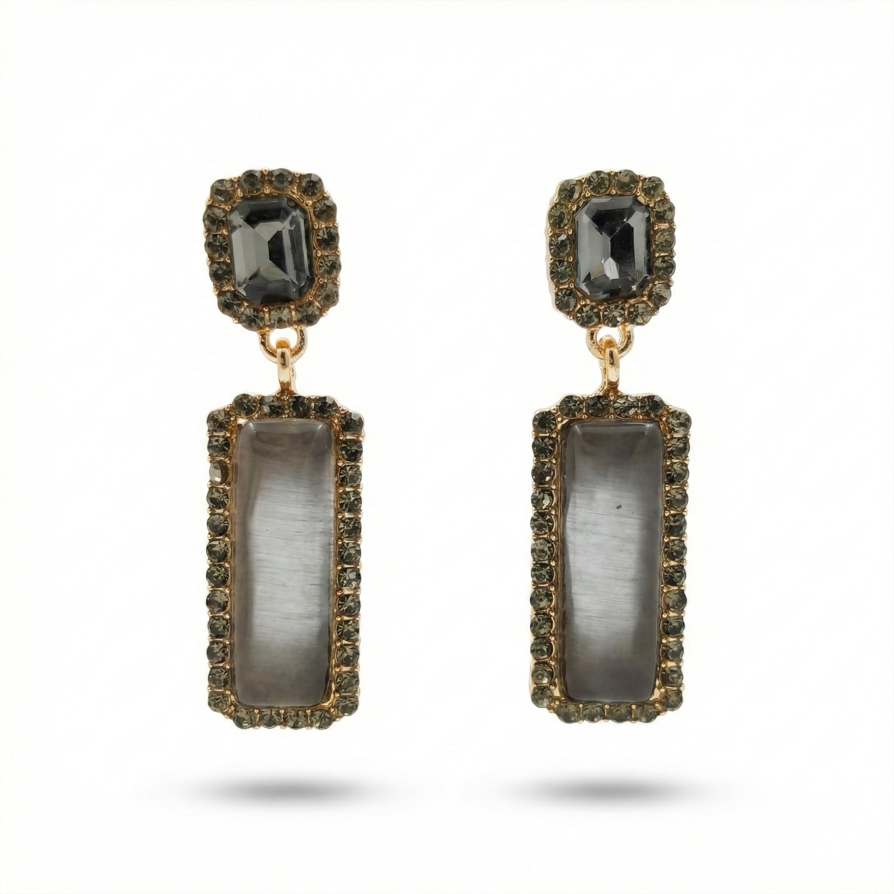 Chic Grey Crystal Statement Earrings