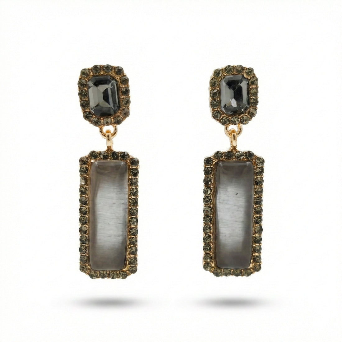 Chic Grey Crystal Statement Earrings