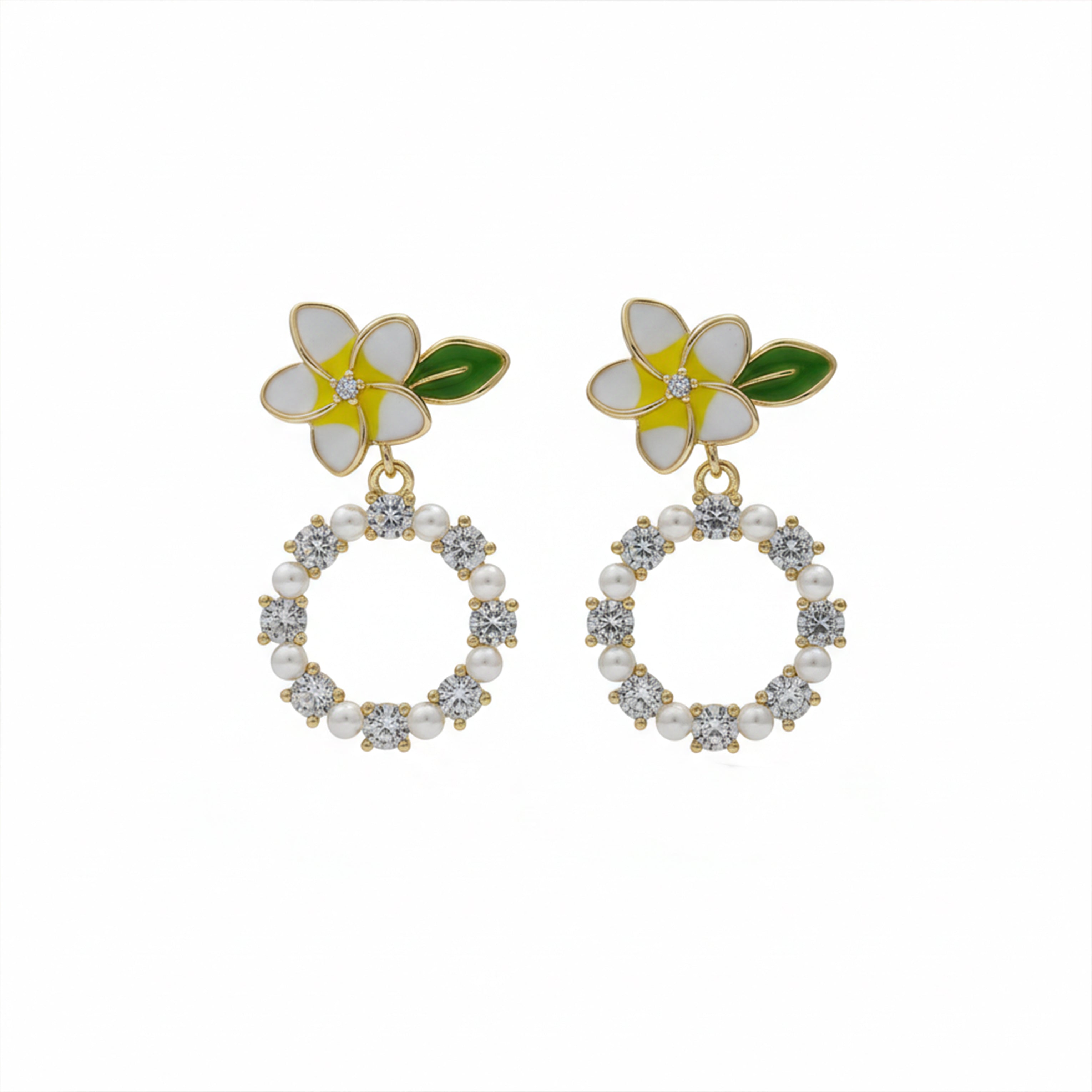 Golden Petal Pearl Circle Earrings
