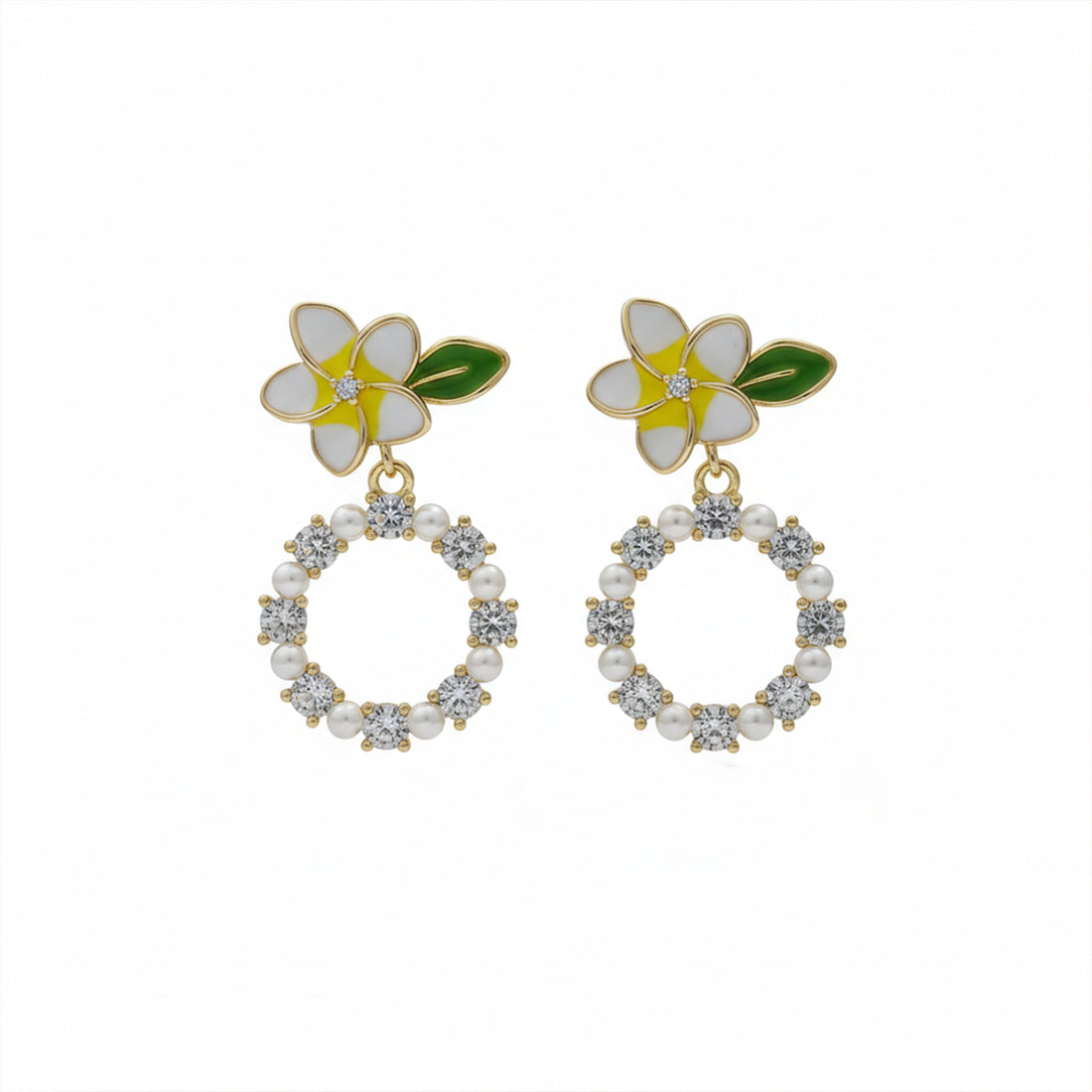 Golden Petal Pearl Circle Earrings