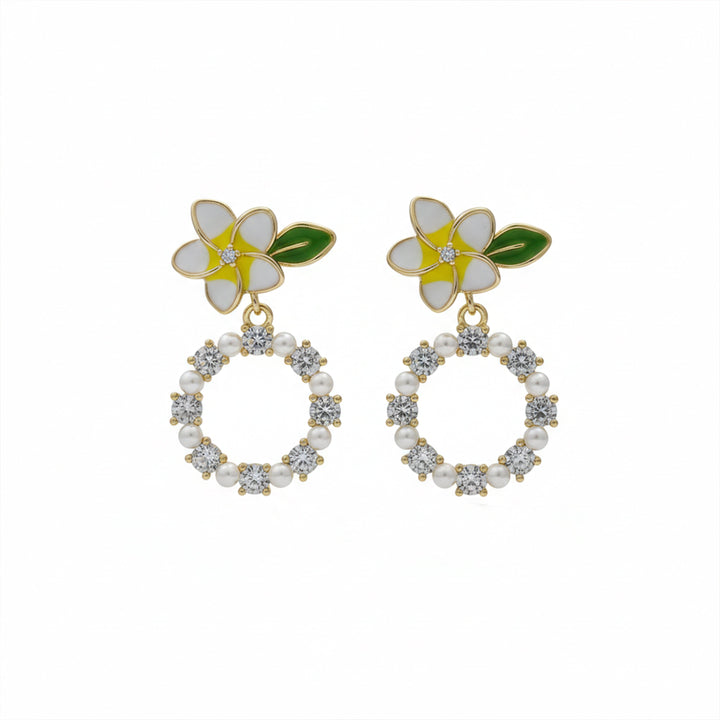 Golden Petal Pearl Circle Earrings