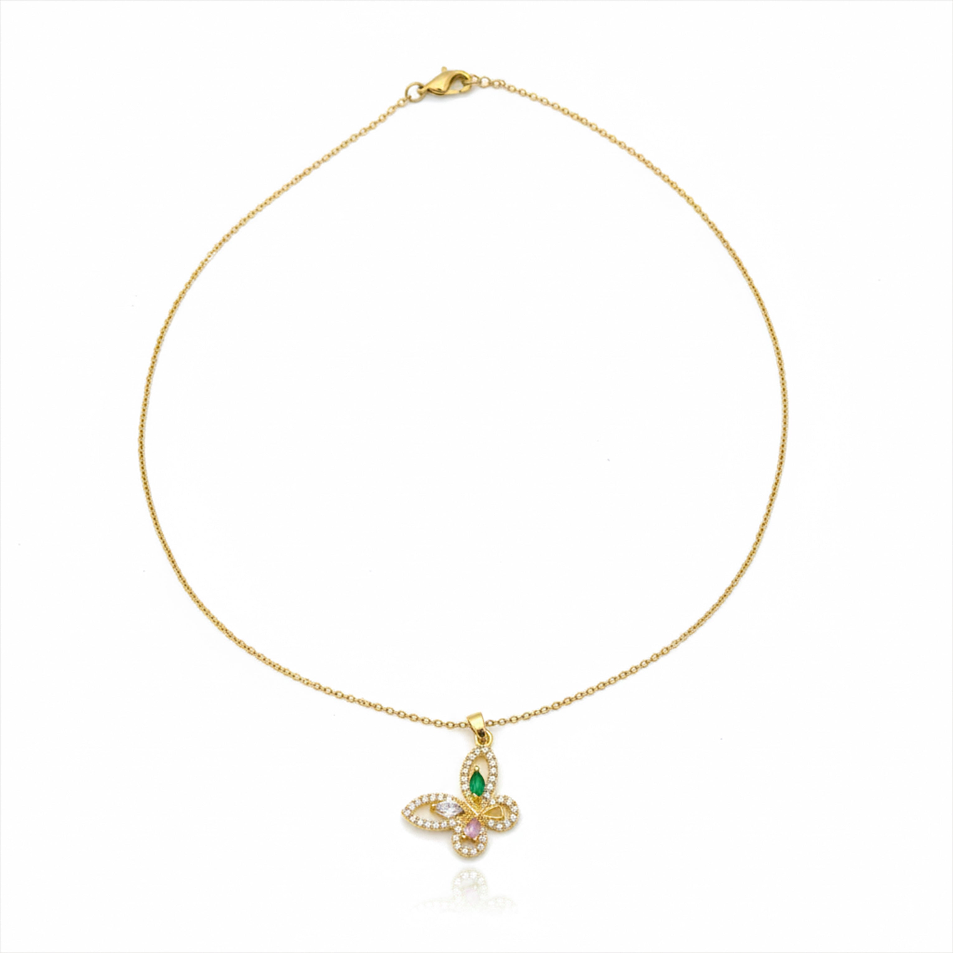 Vintage Emerald Butterfly Pendant Necklace