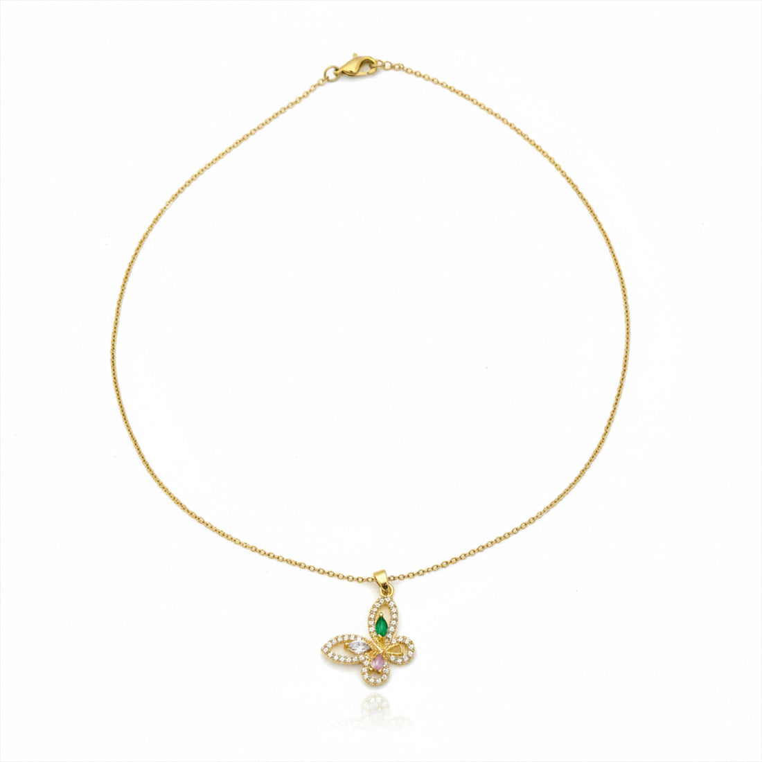 Vintage Emerald Butterfly Pendant Necklace