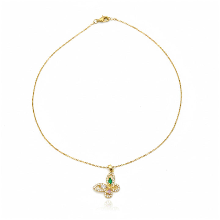 Vintage Emerald Butterfly Pendant Necklace