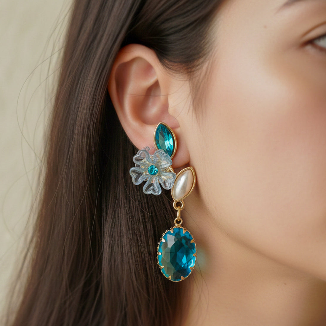 Teal Blossom Drop Earrings