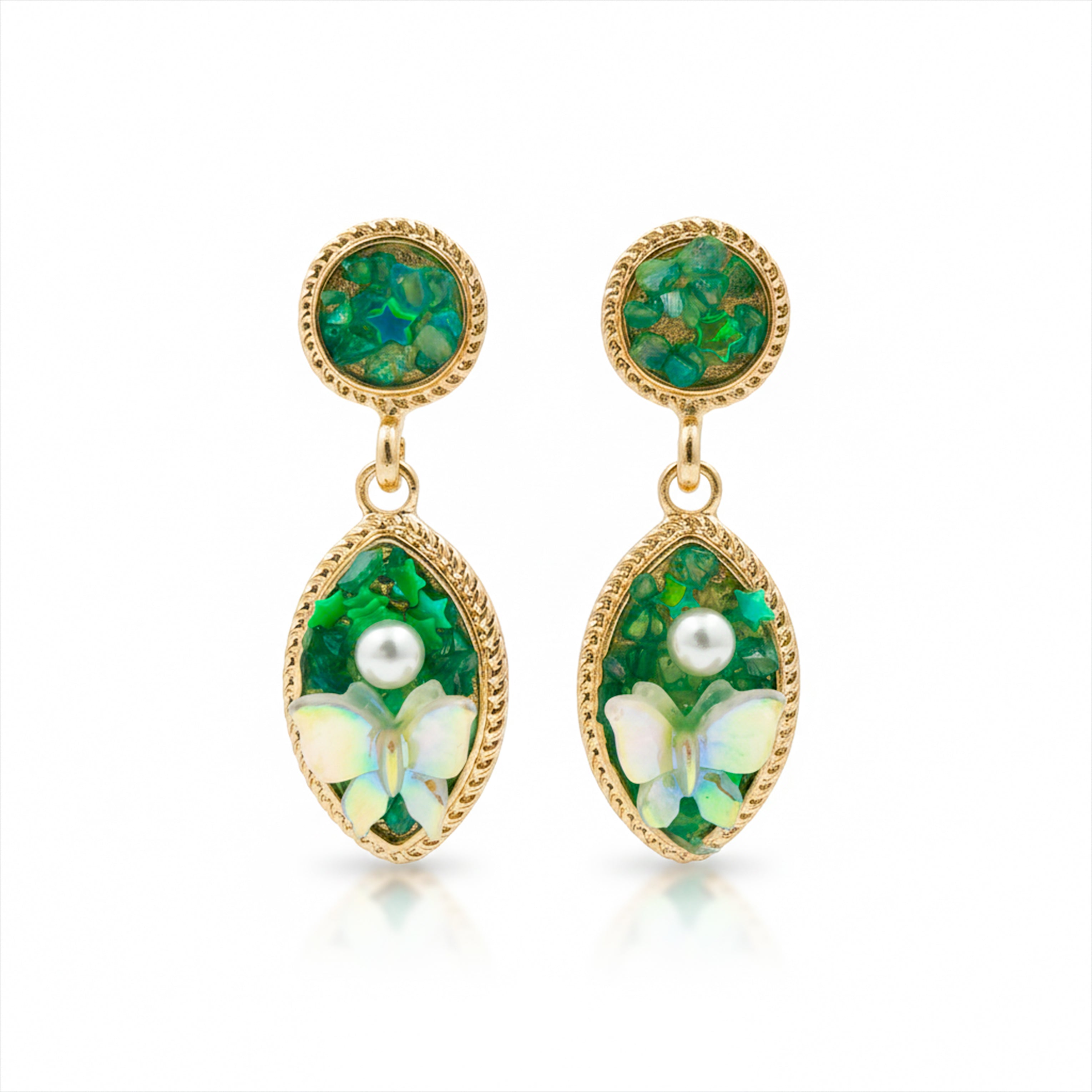 Luxe Botanical Emerald Pearl Earrings