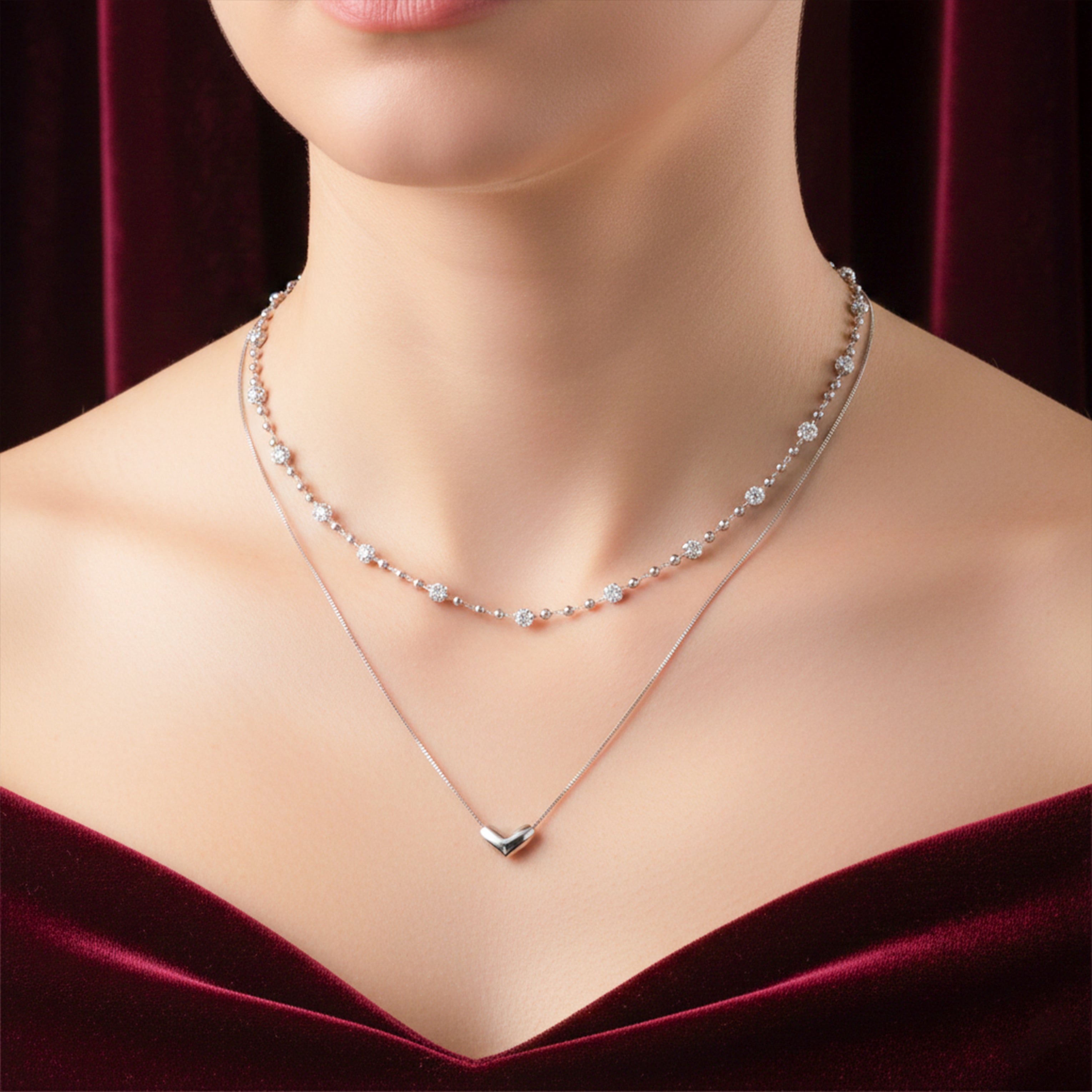 Luxpenny Dual Layer Silver Heart Necklace
