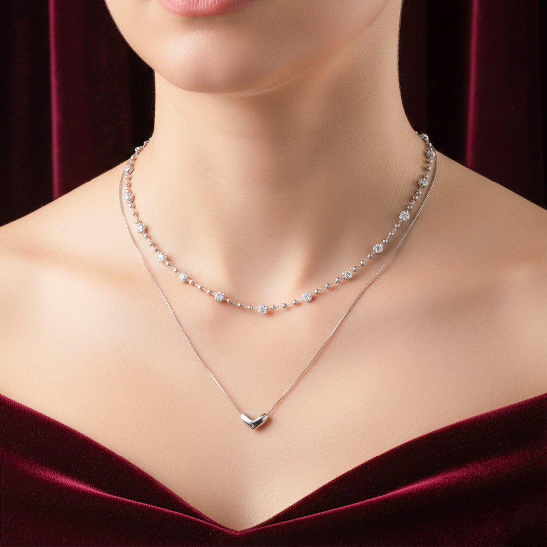 Luxpenny Dual Layer Silver Heart Necklace