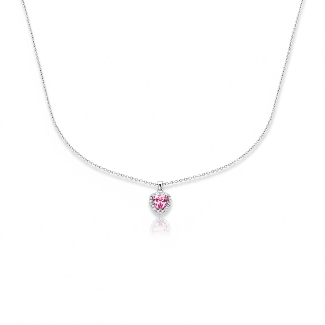 Pink Heart Crystal Pendant Necklace