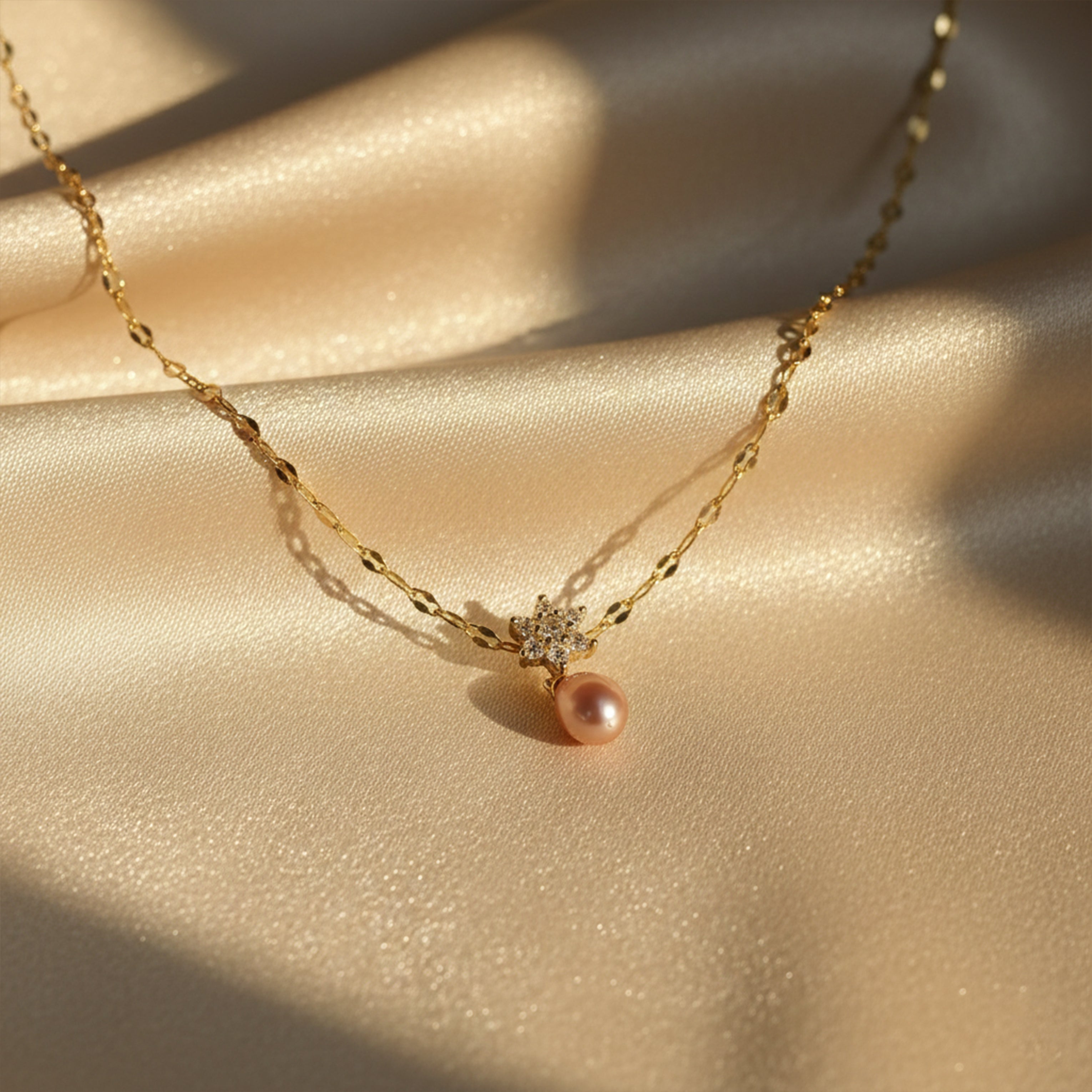Floral Pink Pearl Drop Pendant Necklace