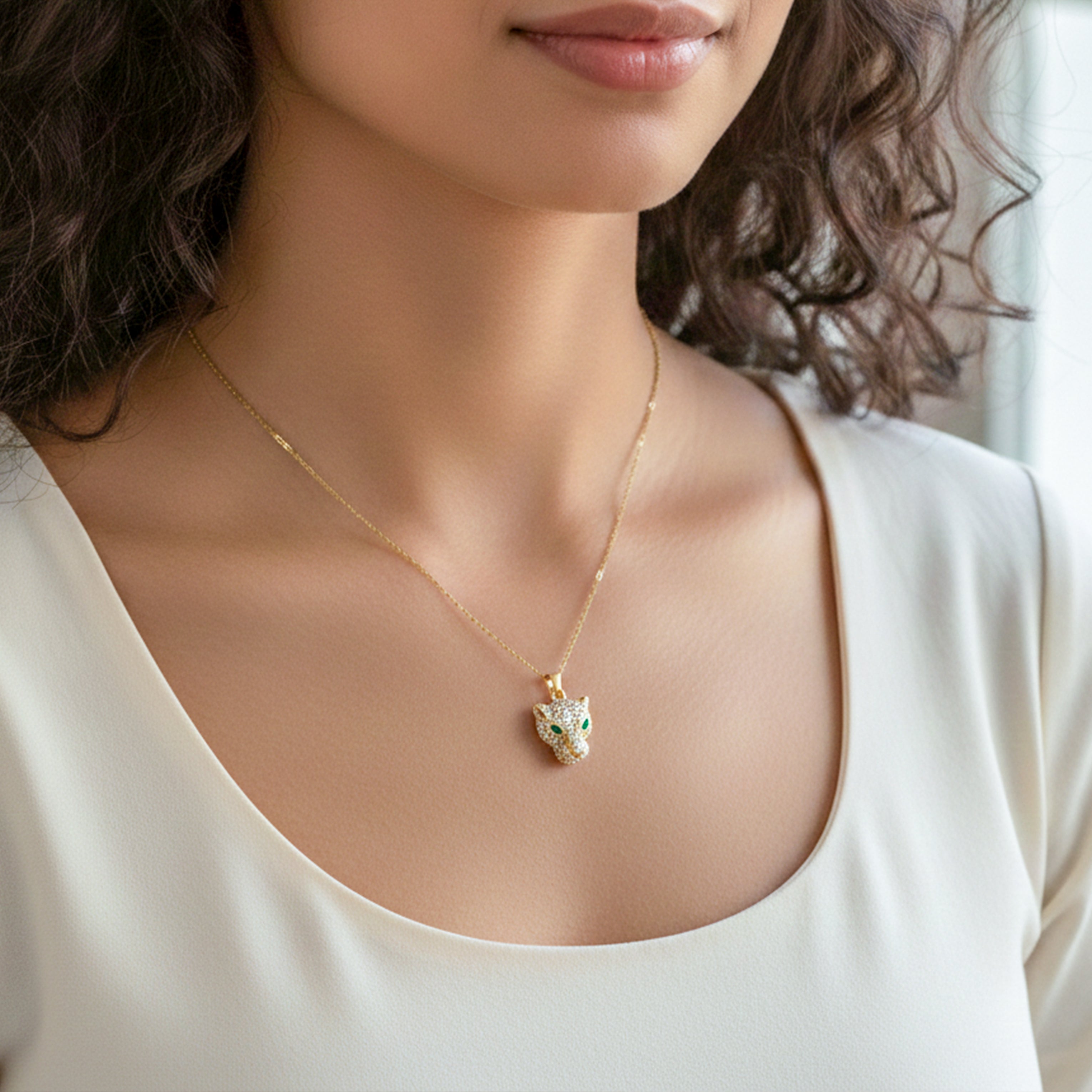 Wild Fox Head Crystal Gold Necklace