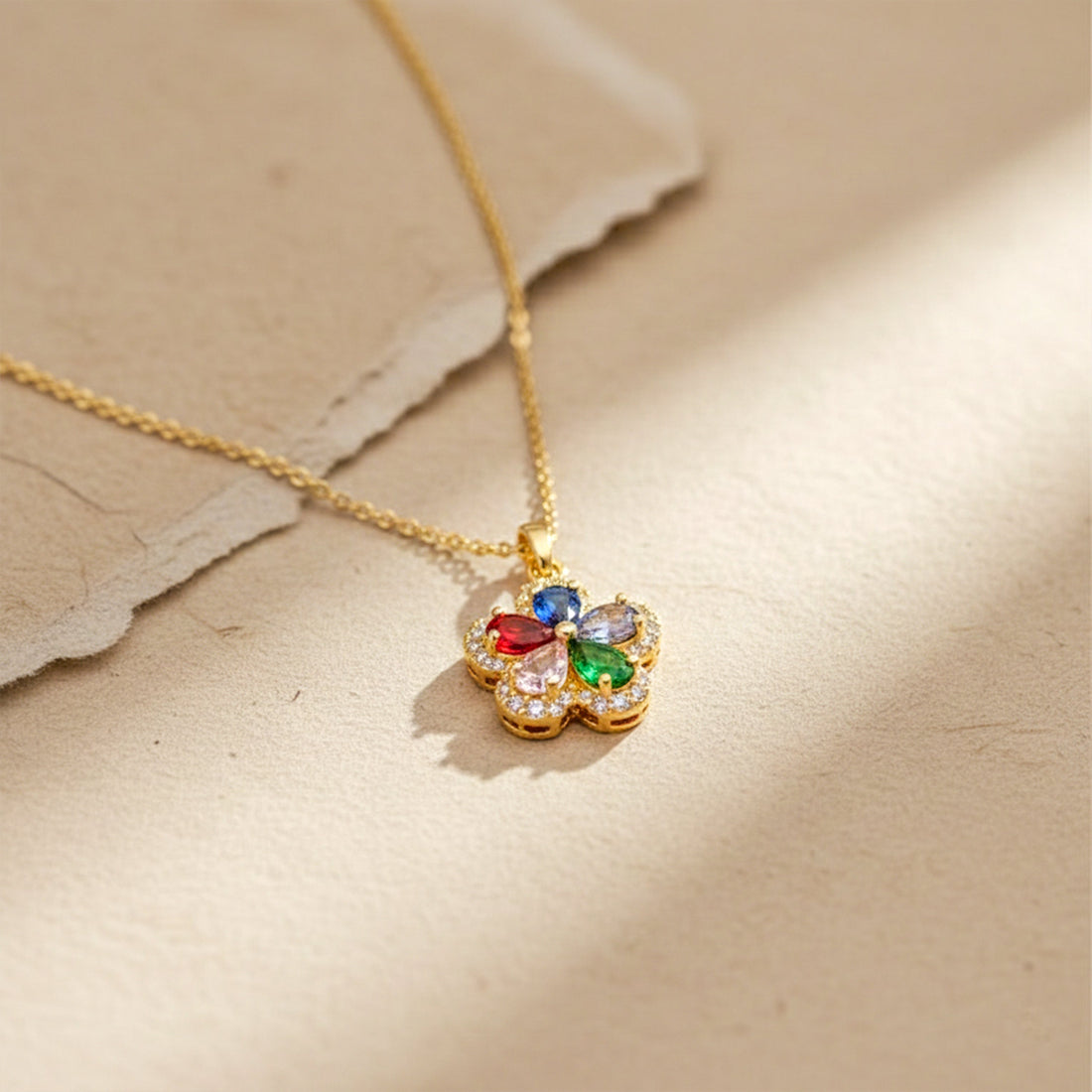 Multicolor Crystal Flower Pendant Necklace
