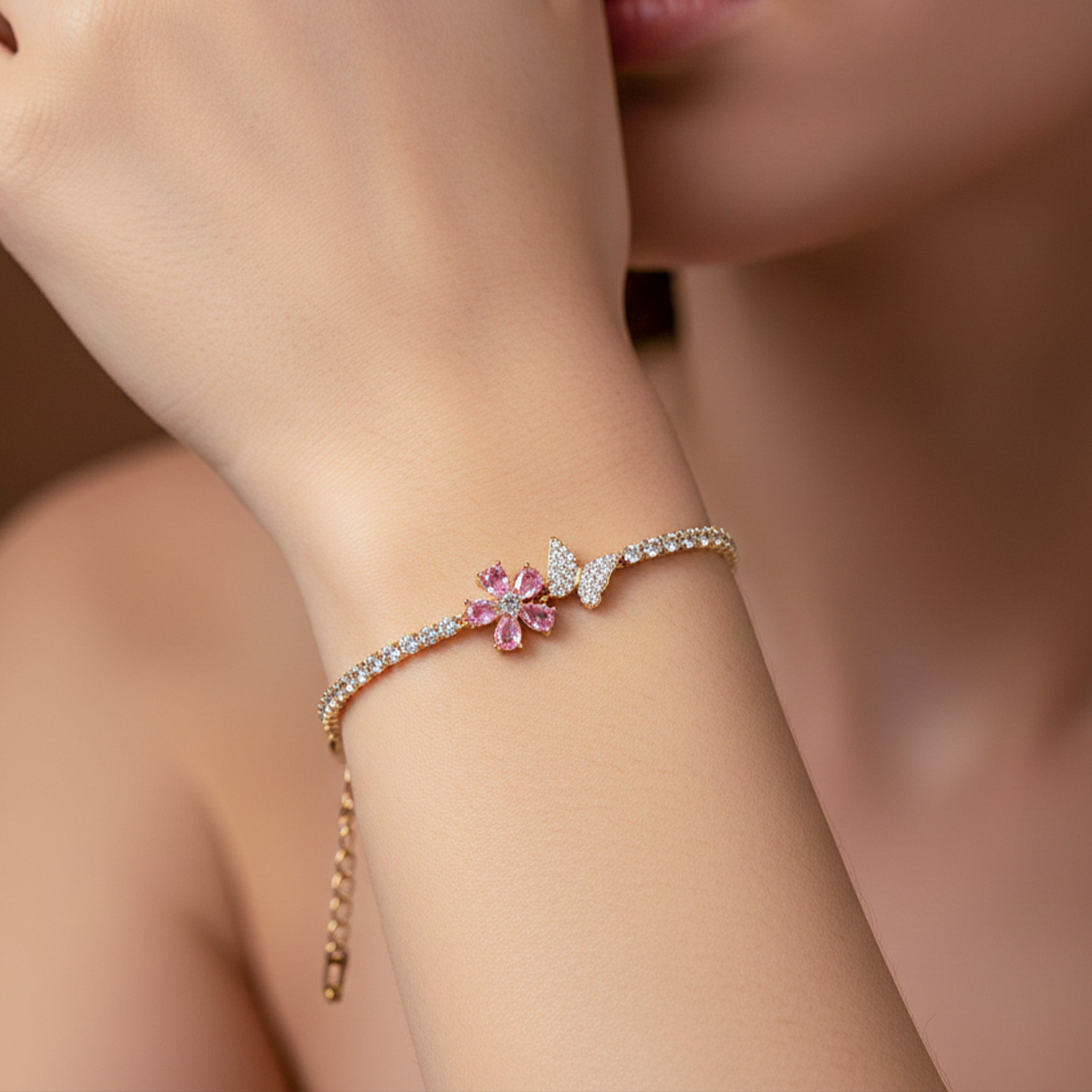 Celestial Pink Blossom Tennis Bracelet