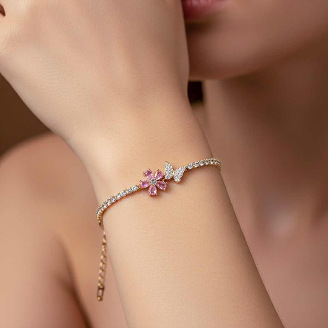 Celestial Pink Blossom Tennis Bracelet
