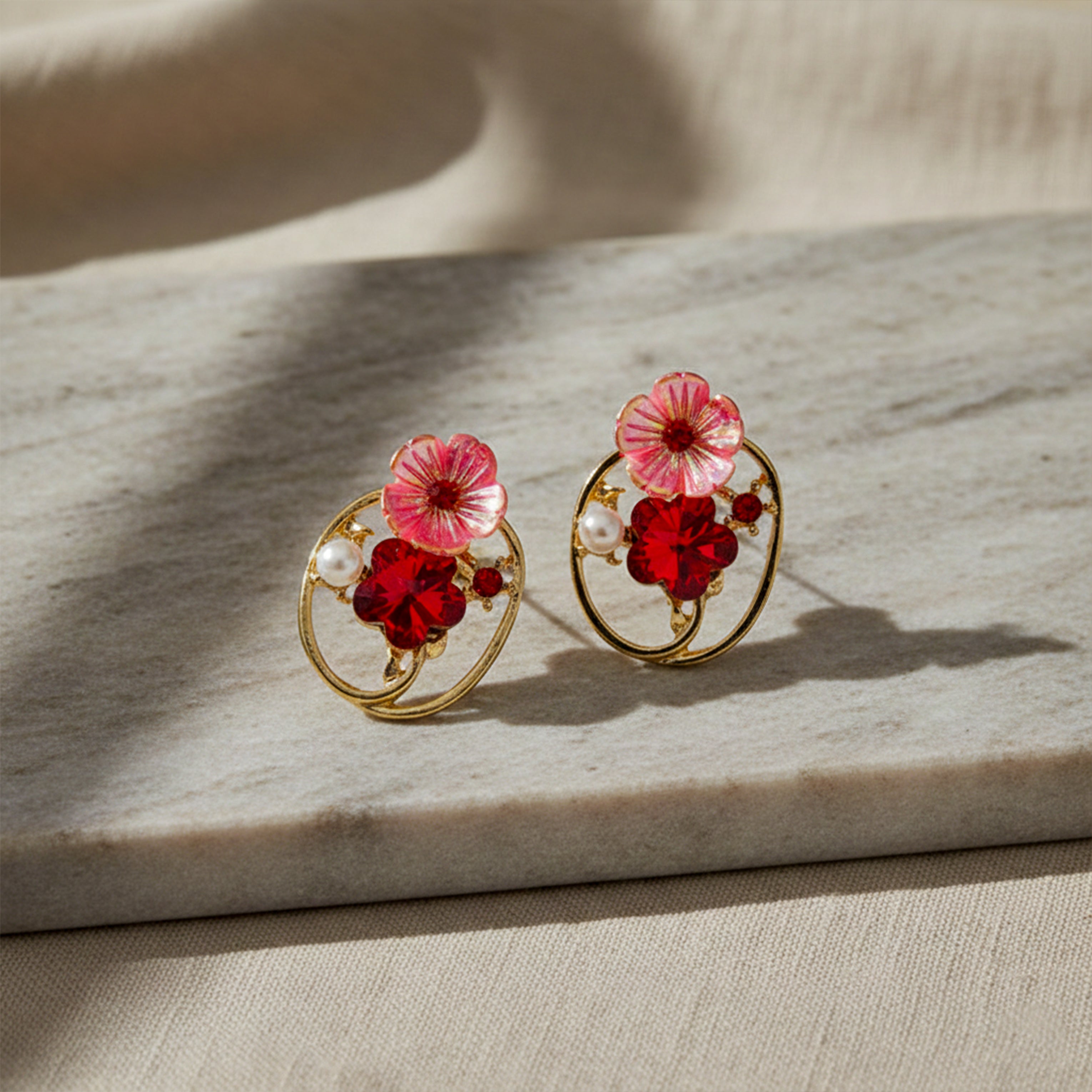 Ruby Petal Charm Earrings