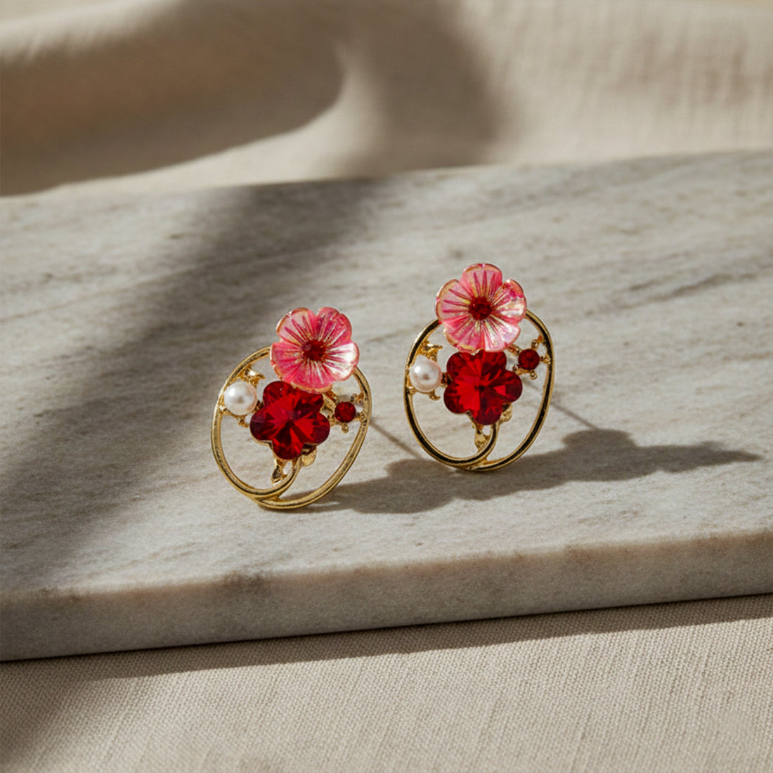 Ruby Petal Charm Earrings