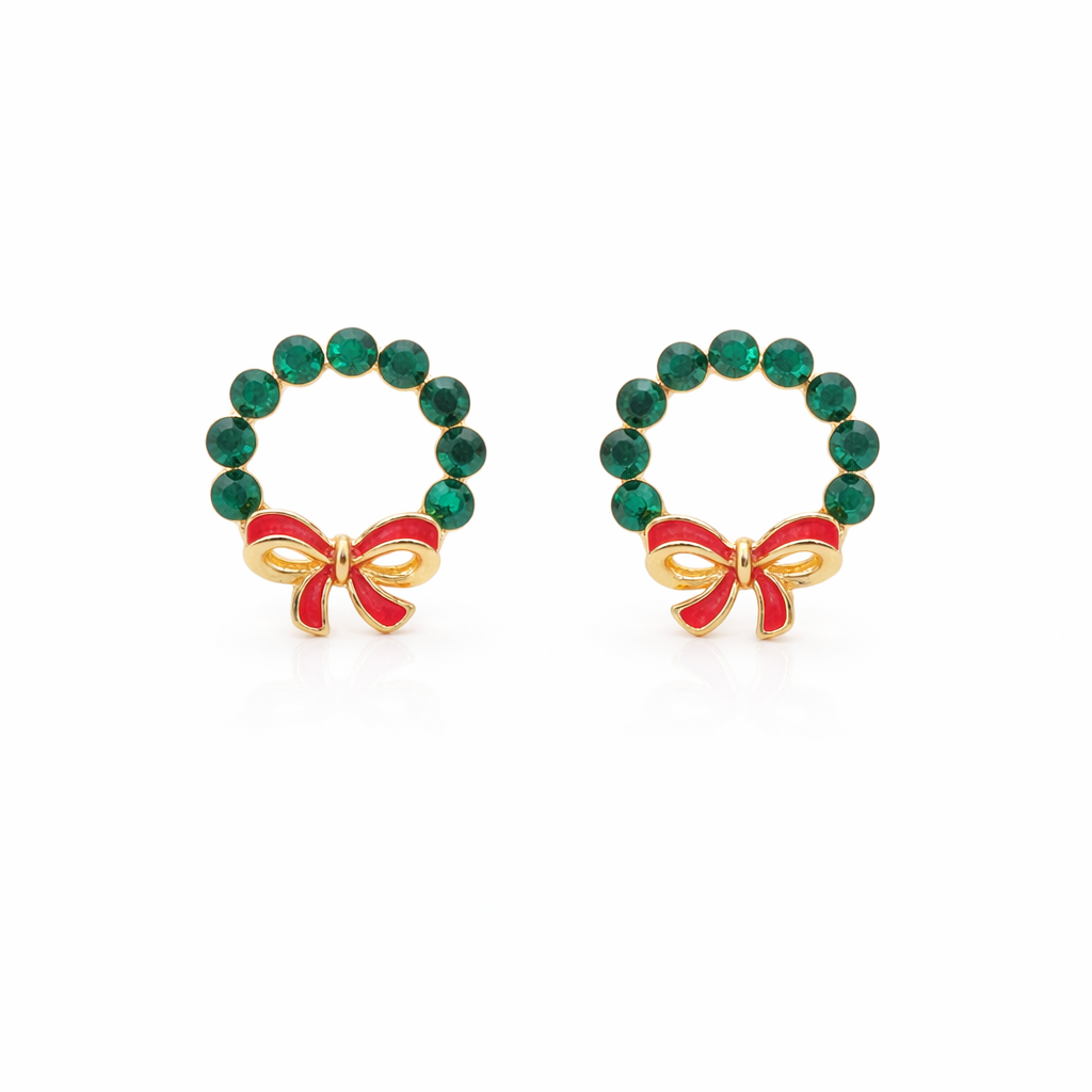 Elite Green Stone Bow Loop Earrings