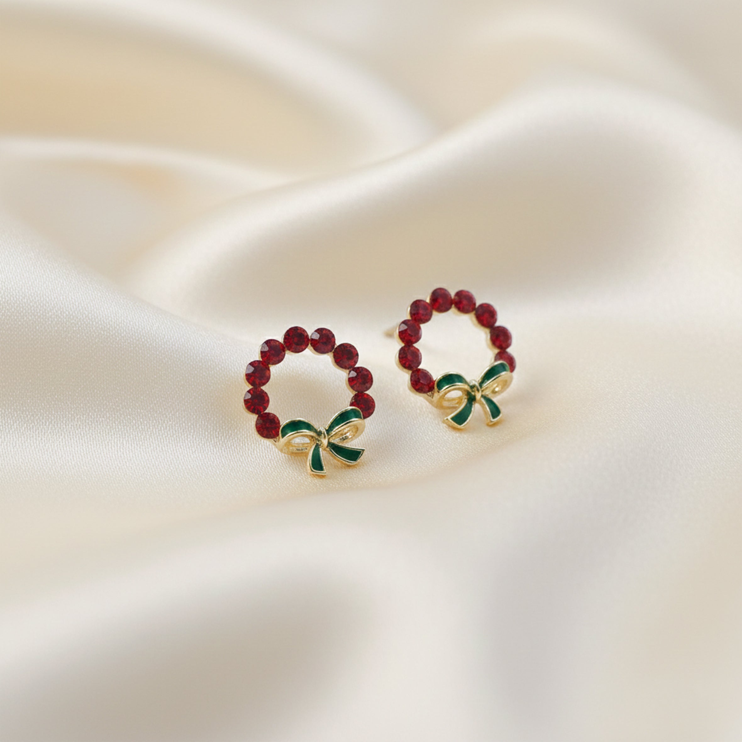 Crimson Elegance Bow Circle Earrings