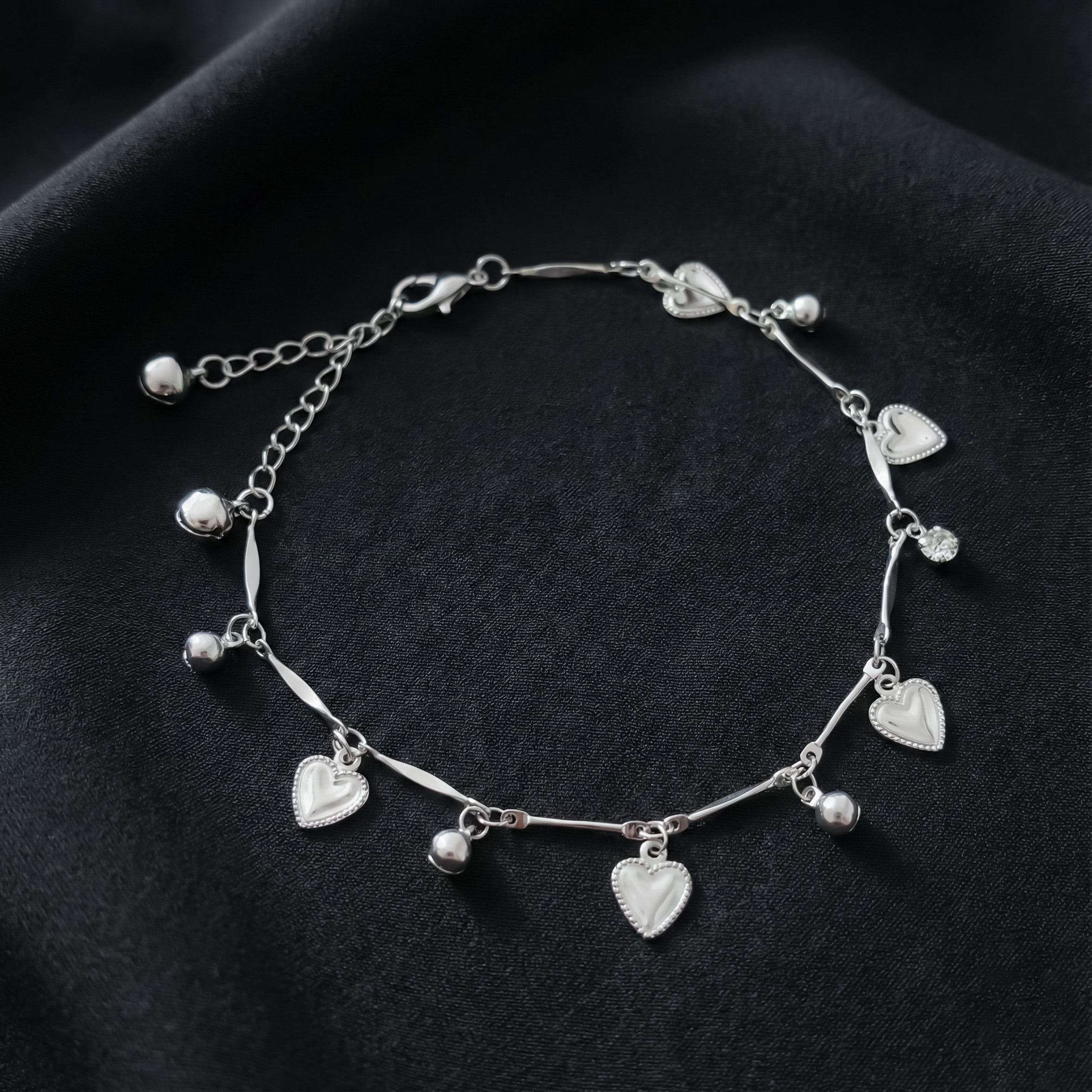 Delicate Silver Heart Charm Anklet