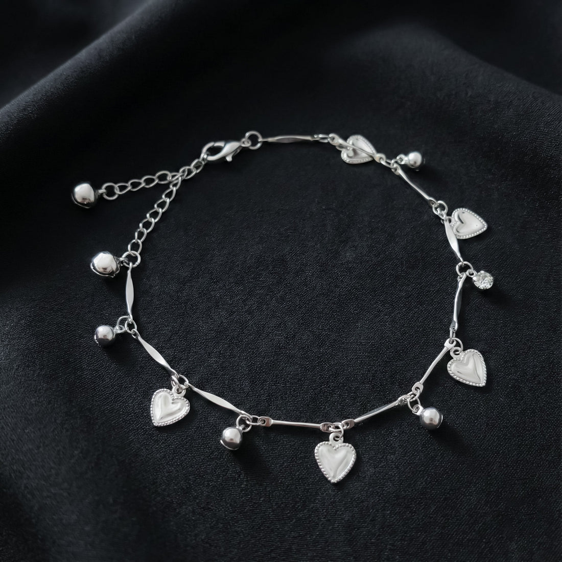 Delicate Silver Heart Charm Anklet