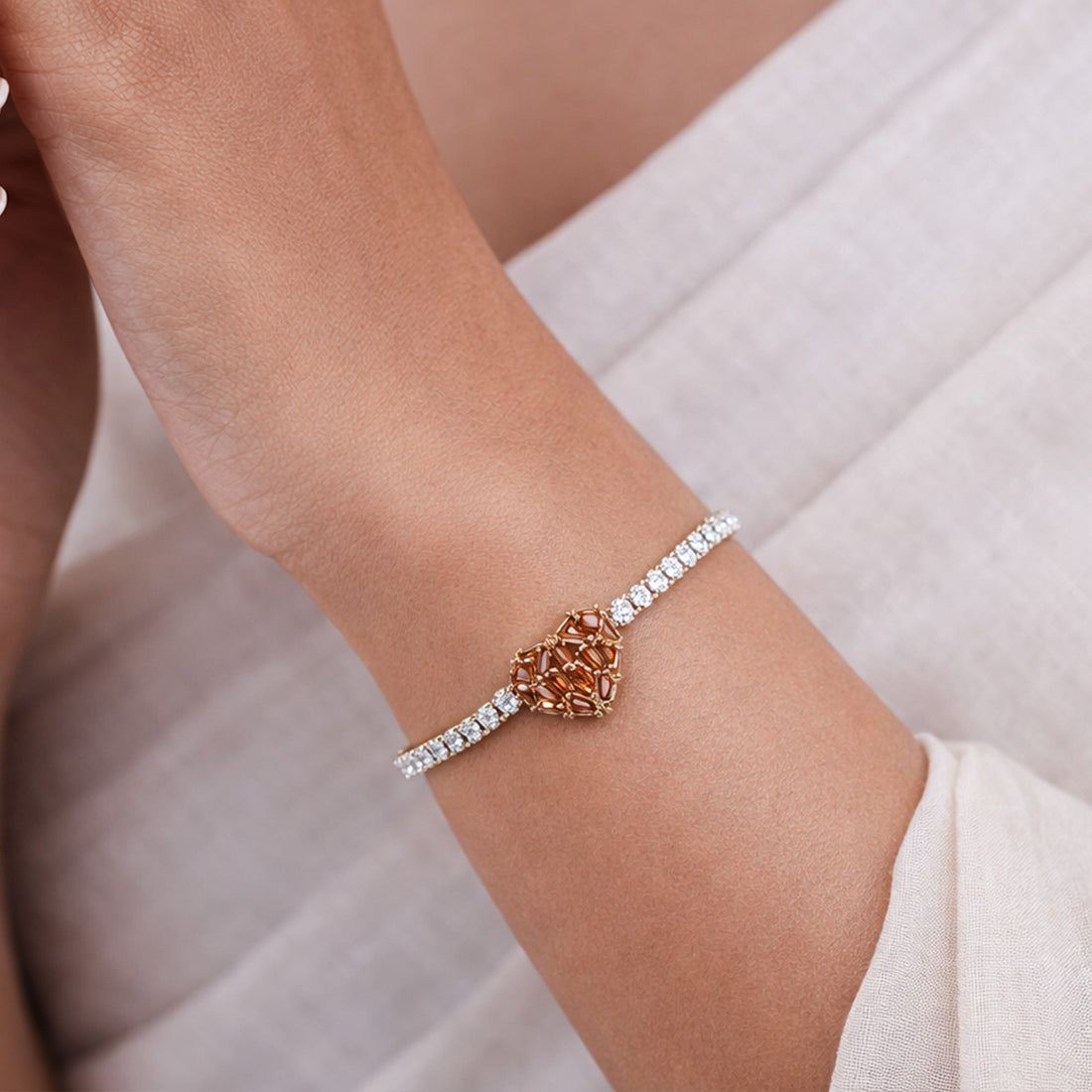 Designer Heart Diamond Tennis Bracelet
