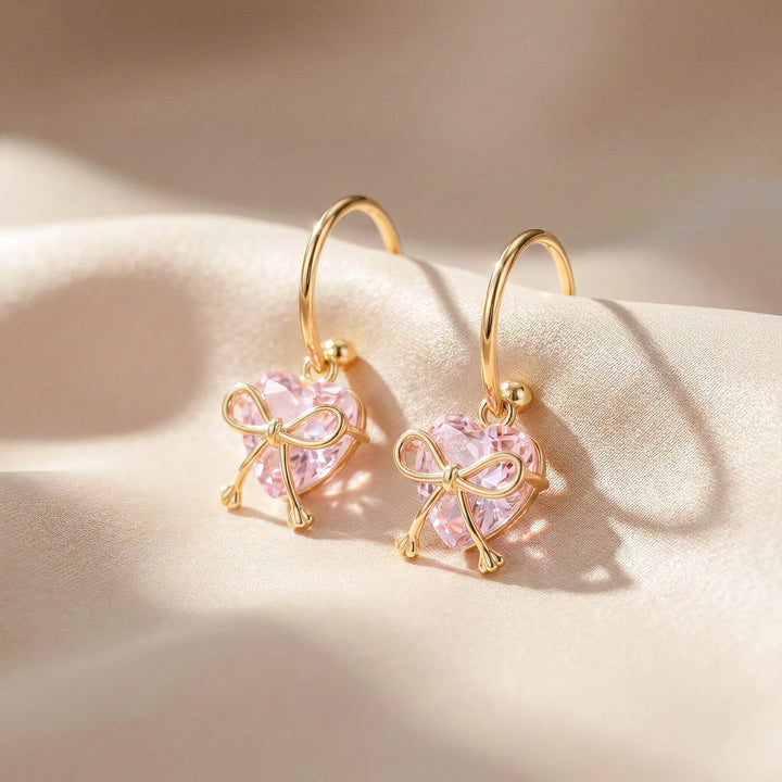 Celestia Pink Heart Bow Earrings