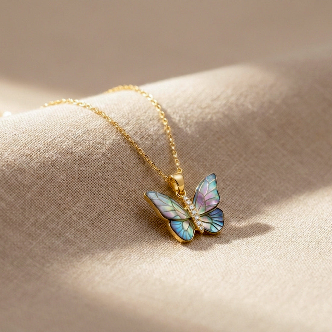 Iridesa Butterfly Gold Pendant Necklace