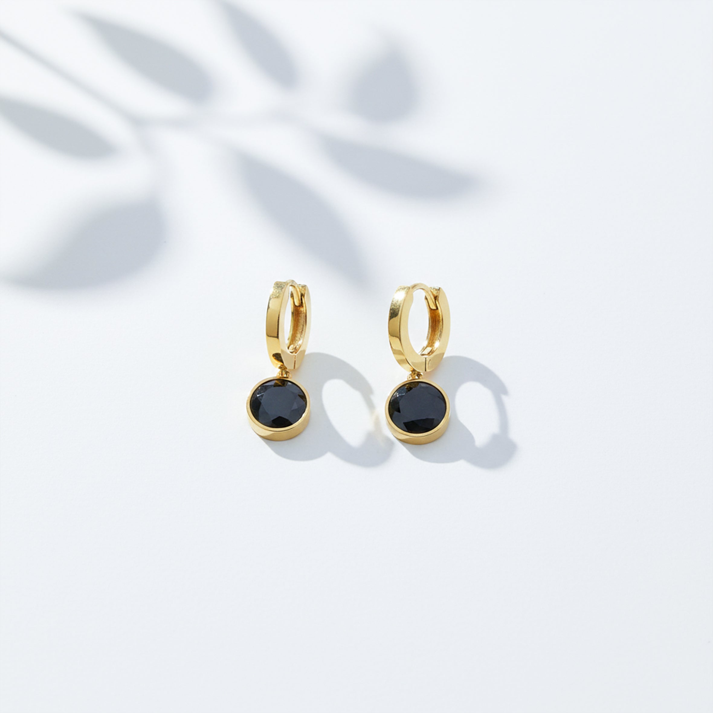 Designer Gold Hoop Black Stone Earrings