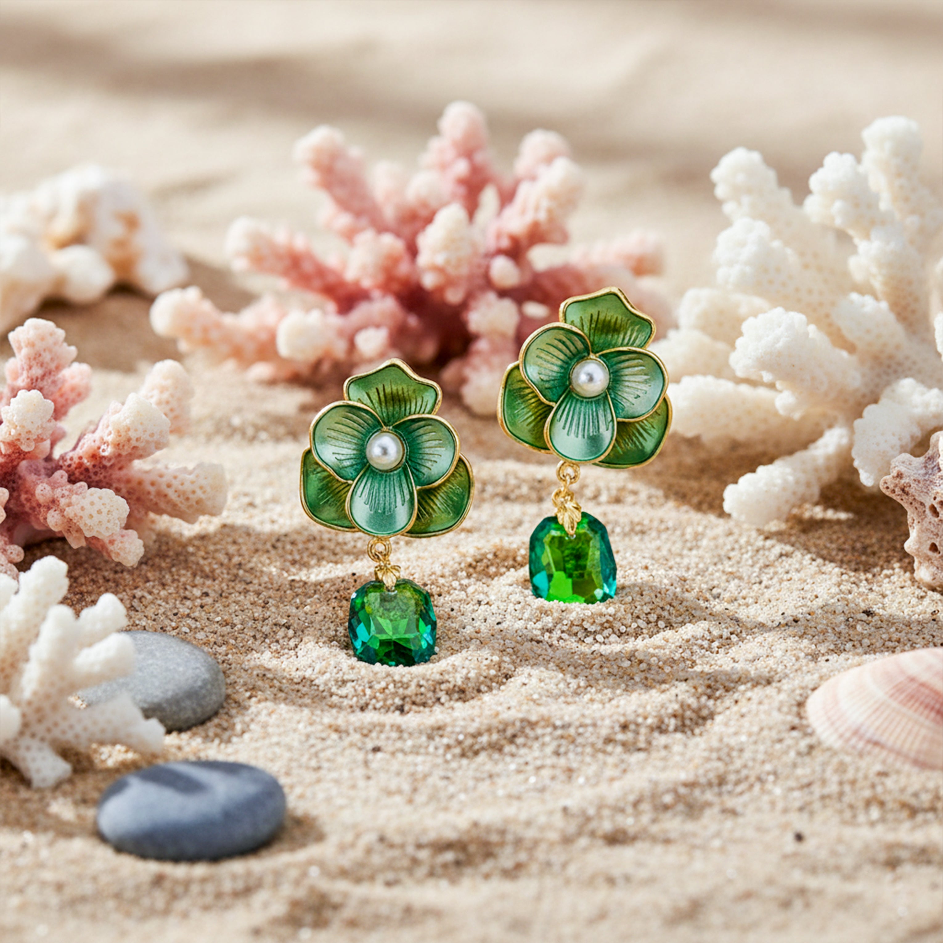 Premium Green Floral Stone Earrings