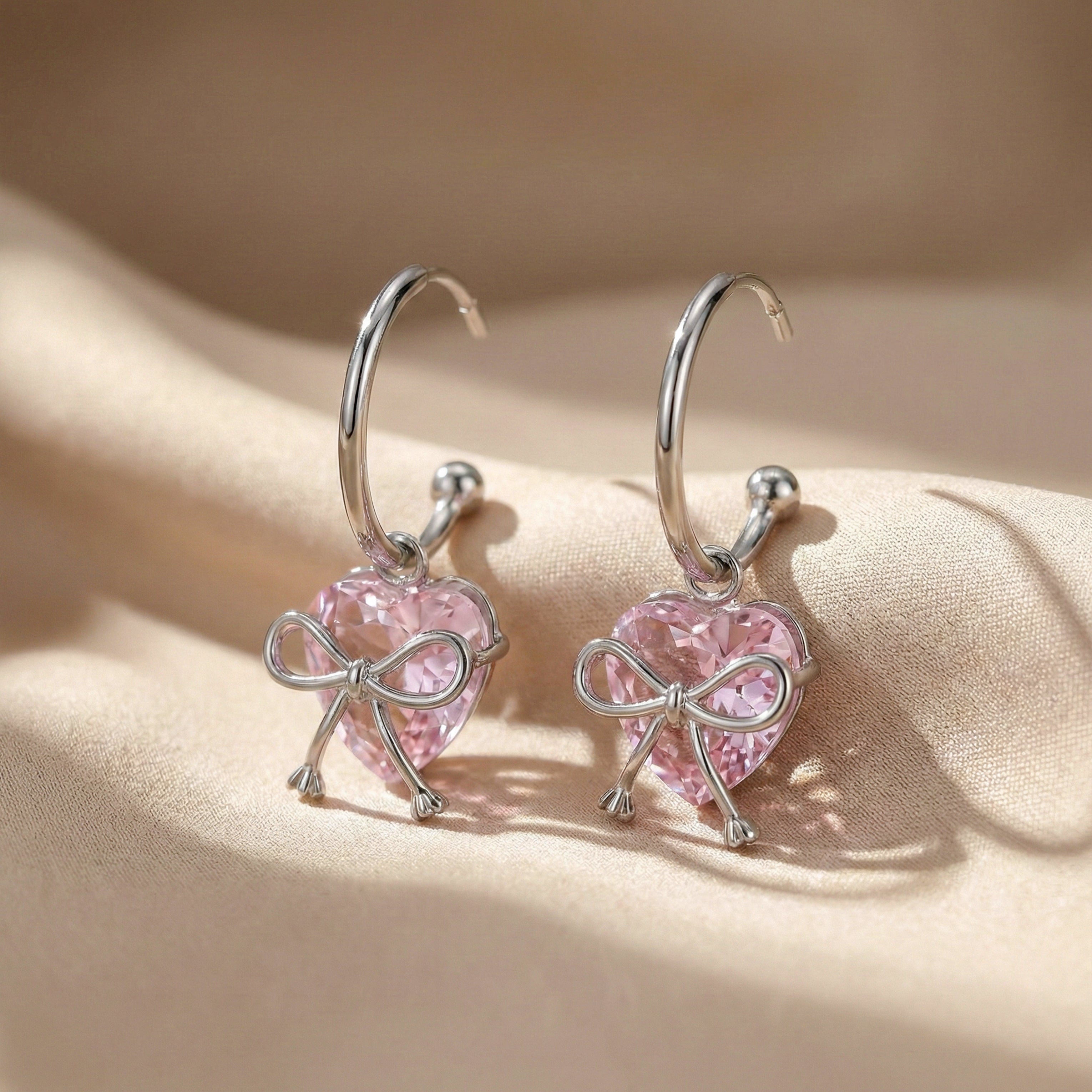 Blush Heart Luxe Bow Hoop Earrings