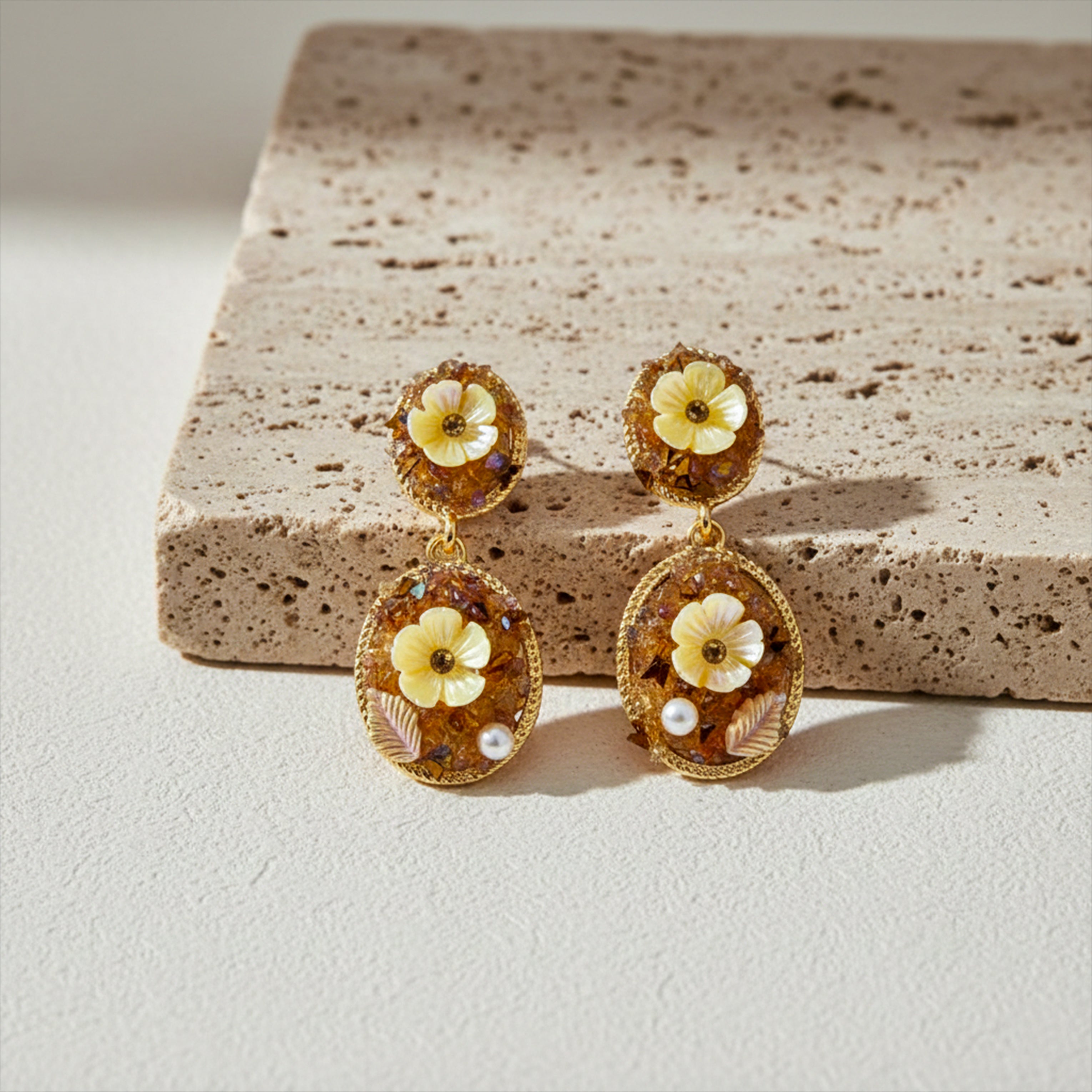 Antique Gold Flower Dangle Earrings