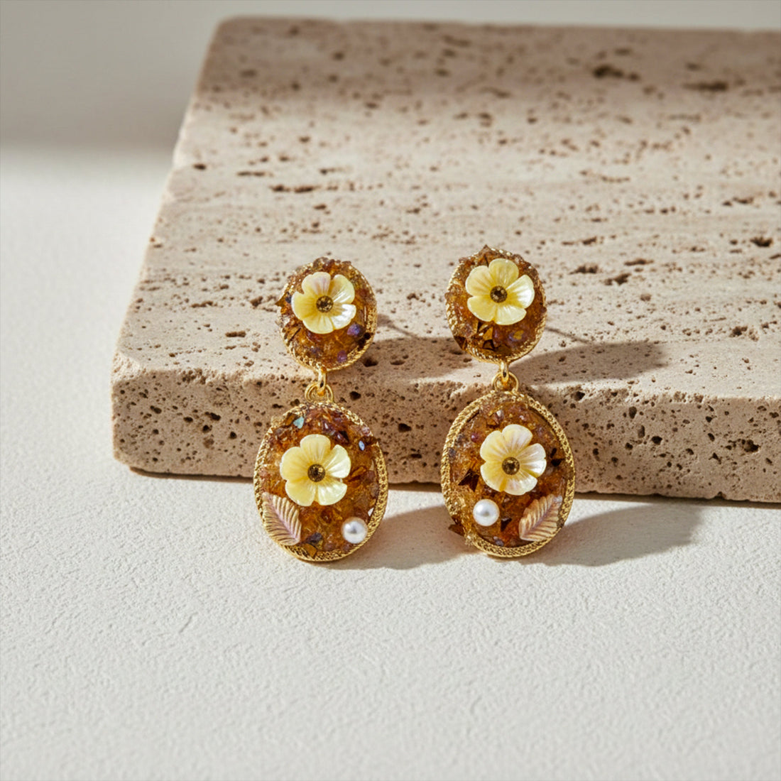 Antique Gold Flower Dangle Earrings
